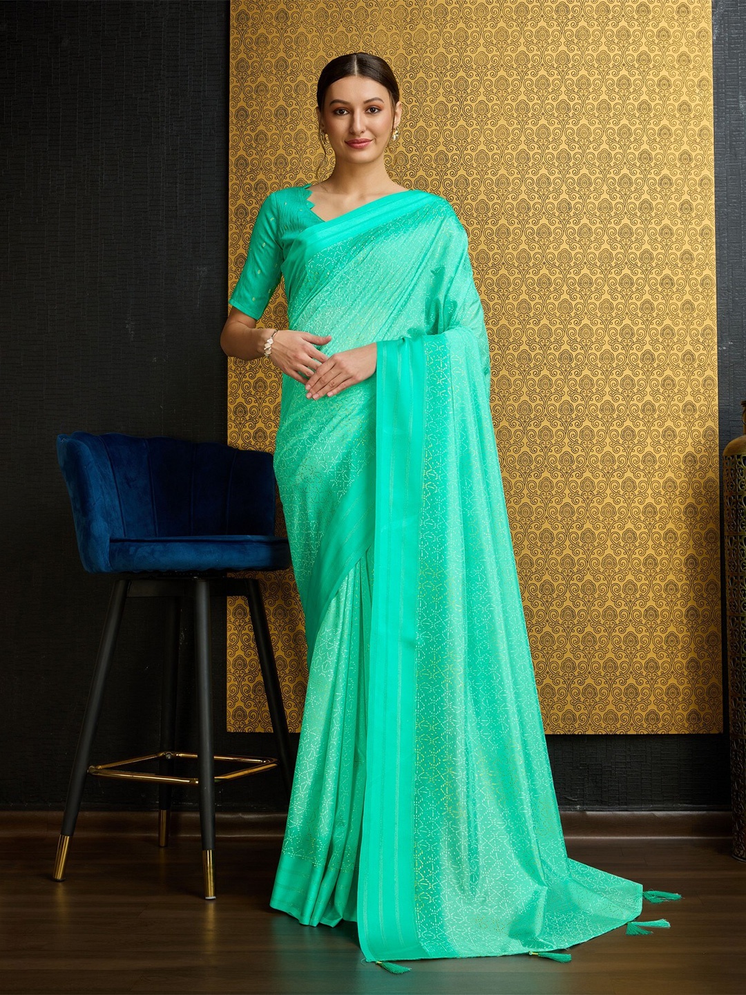 

Mitera Ethnic Motifs Pure Georgette Saree, Teal