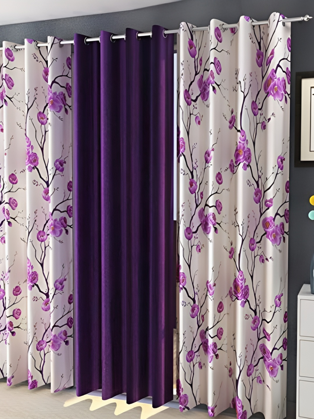 

Shopgallery Purple & White 3 Pcs Floral Room Darkening Window