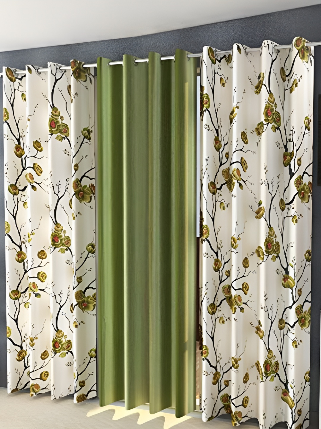 Shopgallery Green & White 3 Pcs Floral Room Darkening Window
