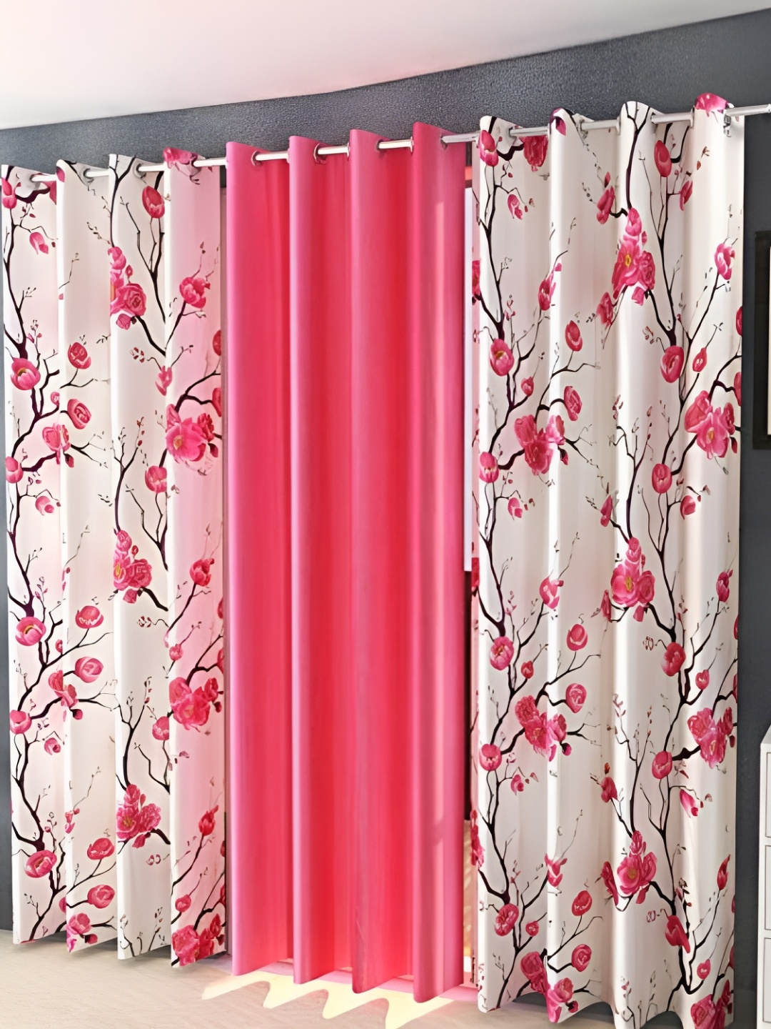 

Shopgallery Pink & White 3 Pieces Floral Room Darkening Window Curtains