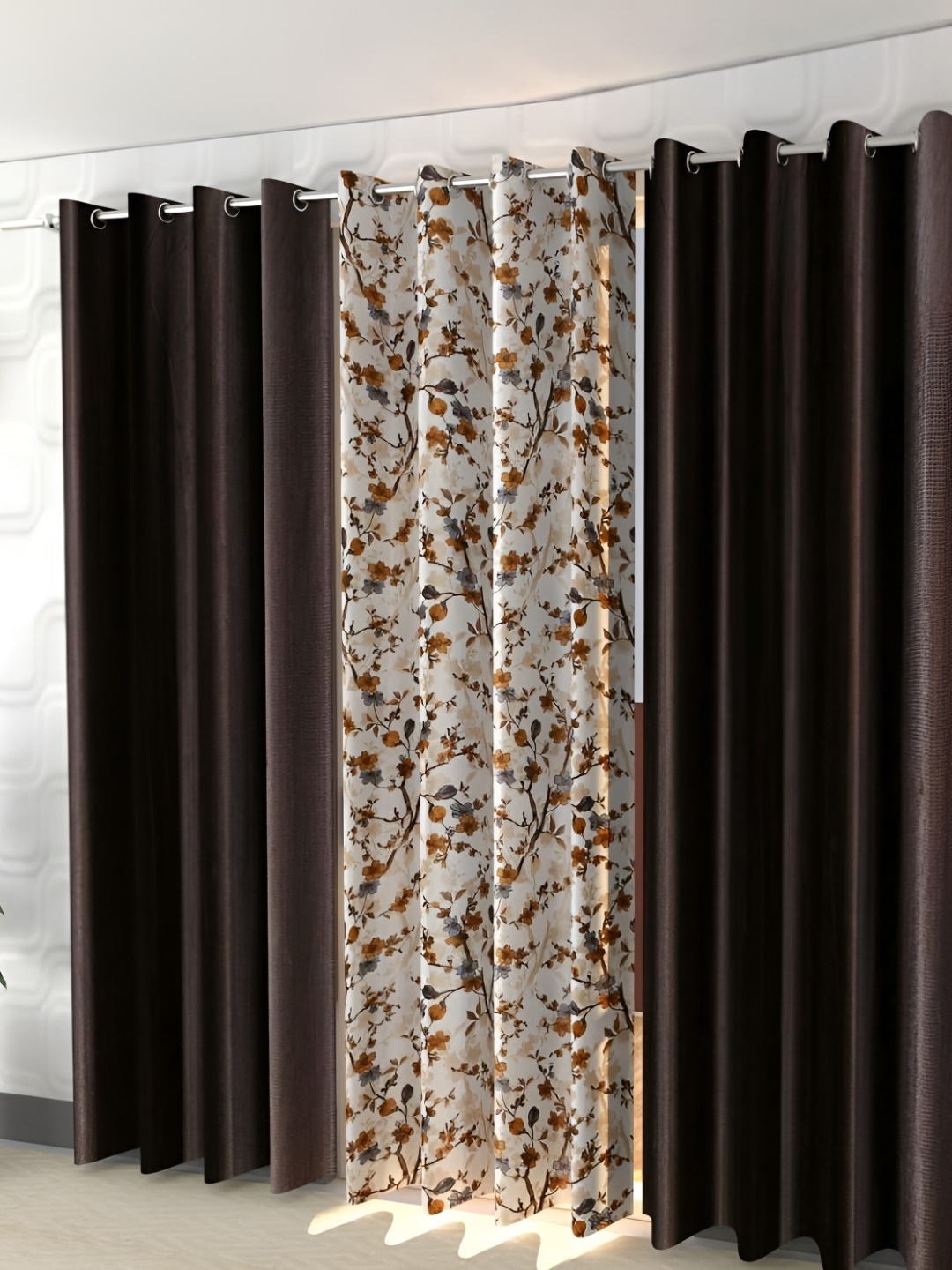 

Shopgallery Brown 3 Pieces Floral Room Darkening Window Curtains