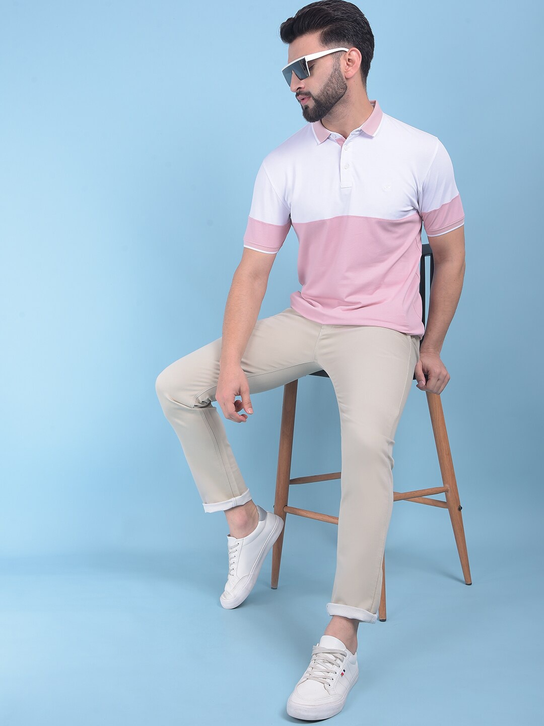 

Crimsoune Club Colourblocked Polo Collar Slim Fit T-shirt, Peach