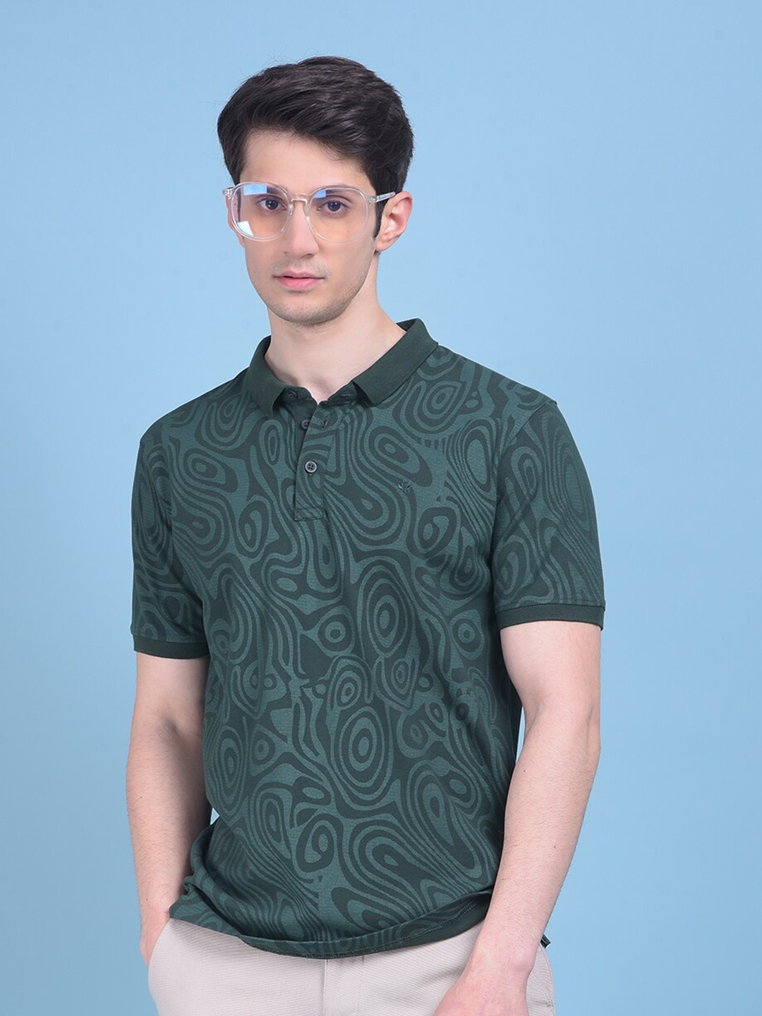 

Crimsoune Club Printed Polo Collar Slim Fit T-shirt, Green