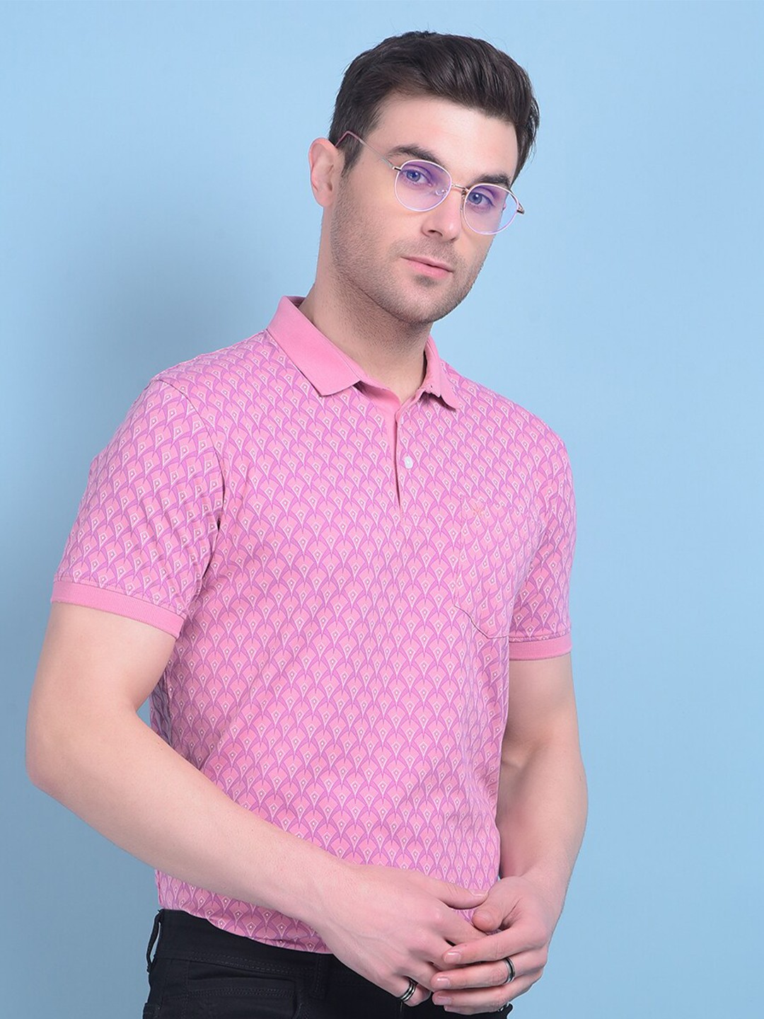 

Crimsoune Club Printed Polo Collar Slim Fit T-shirt, Pink