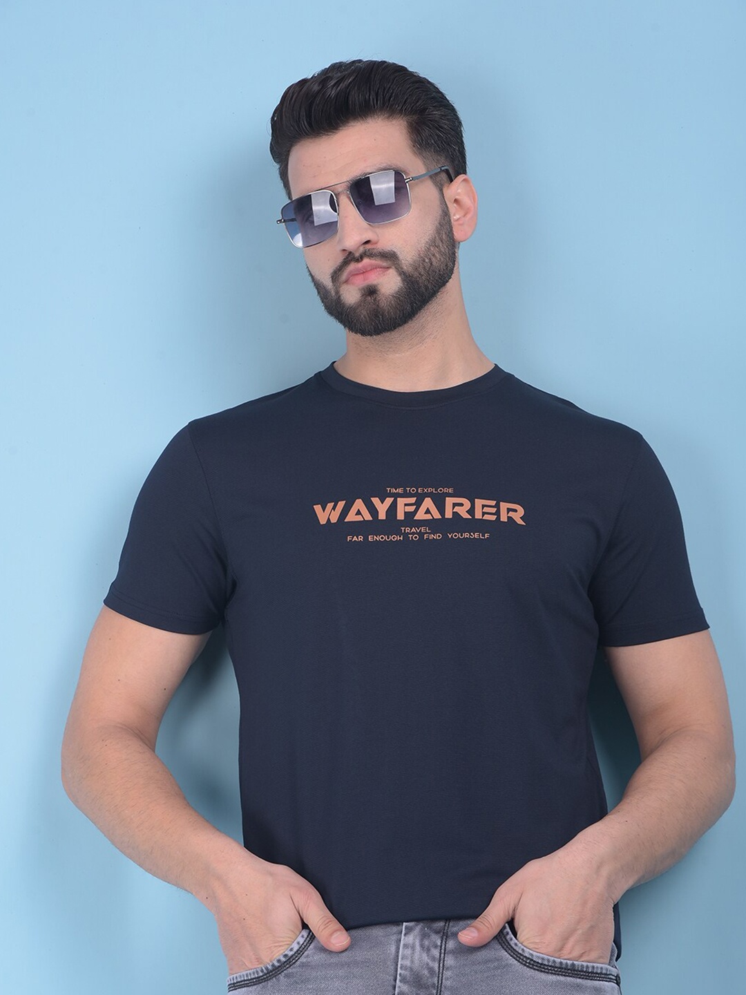 

Crimsoune Club Typography Printed Slim Fit Cotton T-shirt, Blue