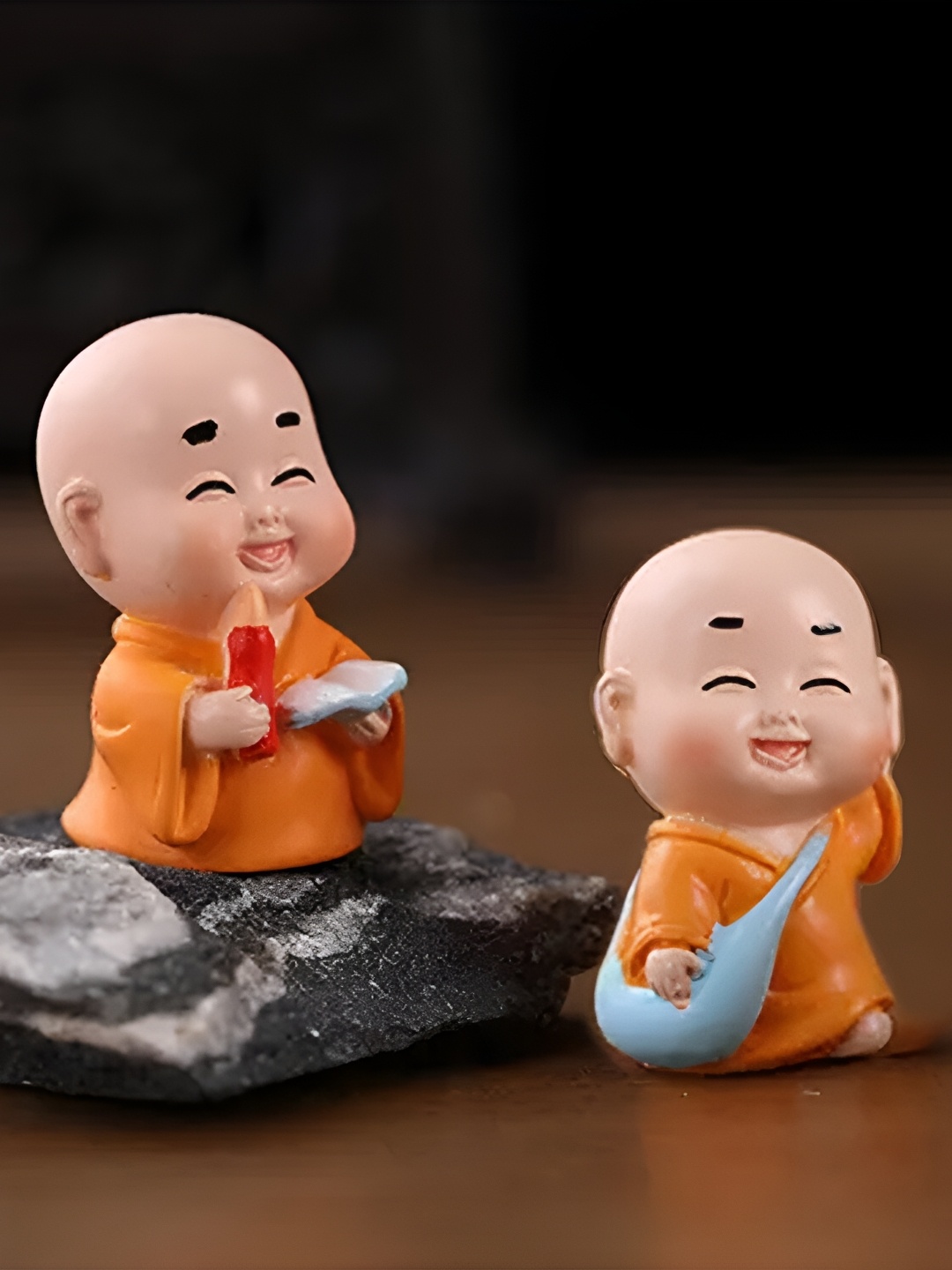 

Ascension Set of 2 Smiling Monk Miniature Showpiece, Orange