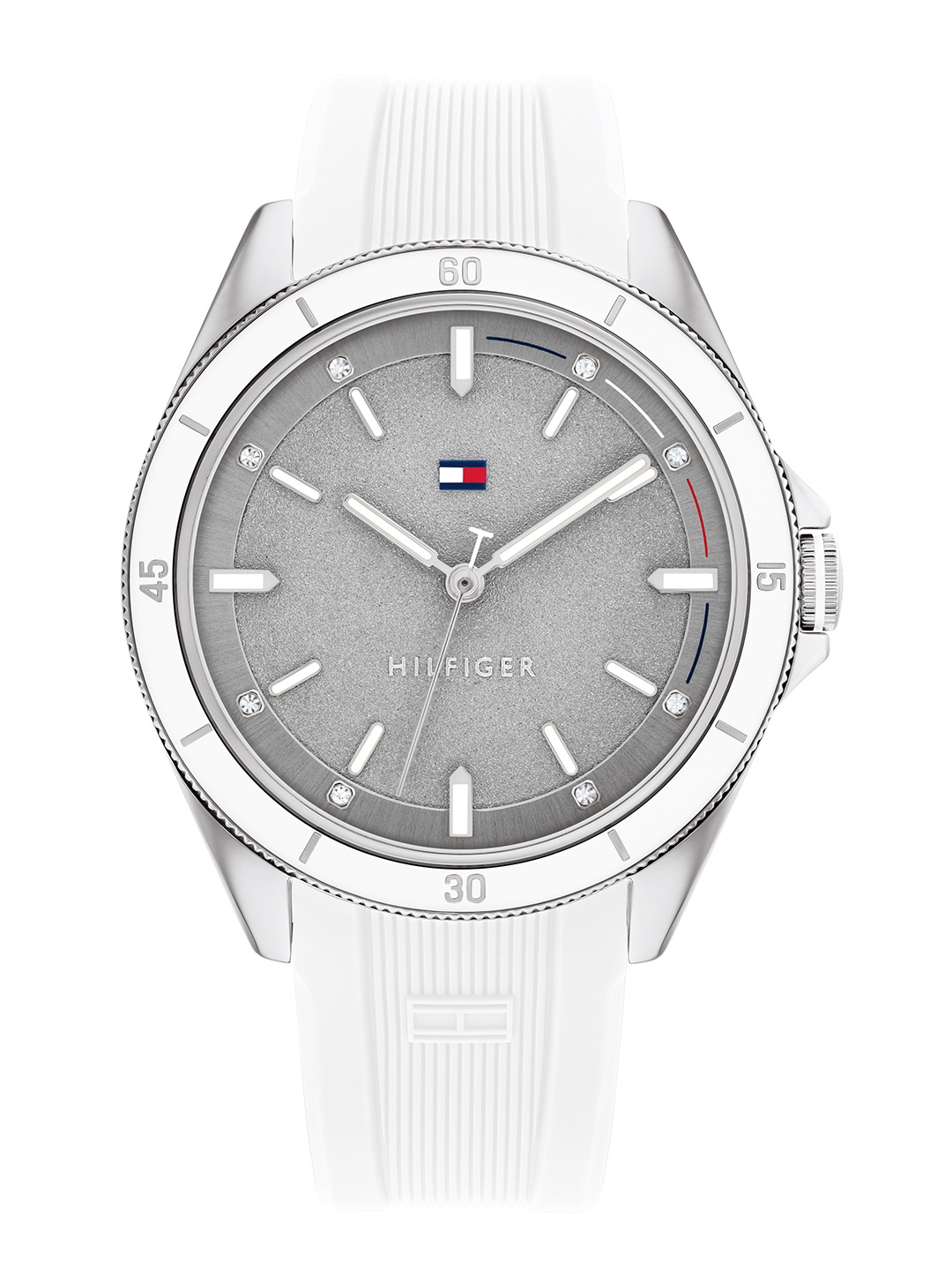 

Tommy Hilfiger Women Embellished Dial & Textured Strap Analogue Watch TH1782478W, Grey