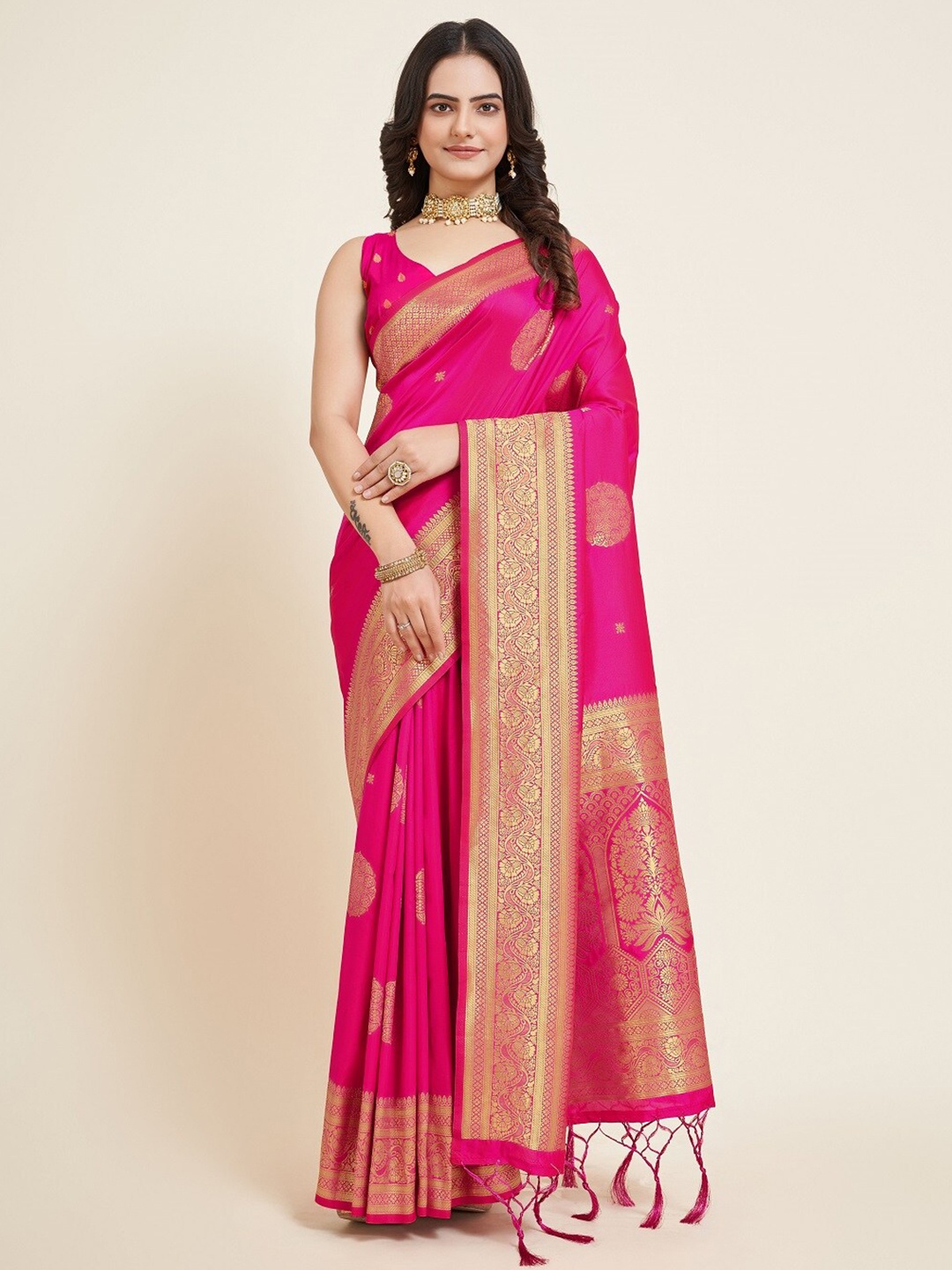 

Kalista Woven Design Zari Saree, Pink