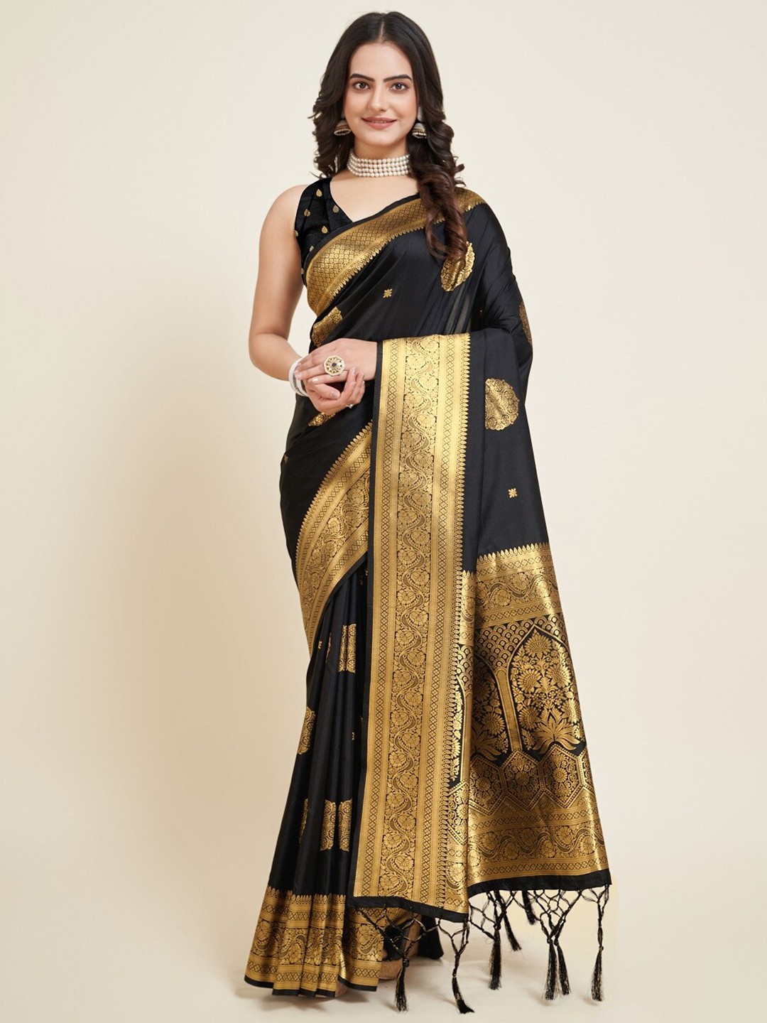 

Kalista Woven Design Zari Saree, Black