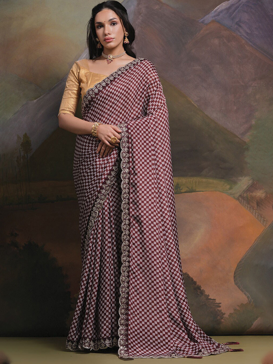 

Kalista Floral Sequinned Pure Georgette Saree, Purple