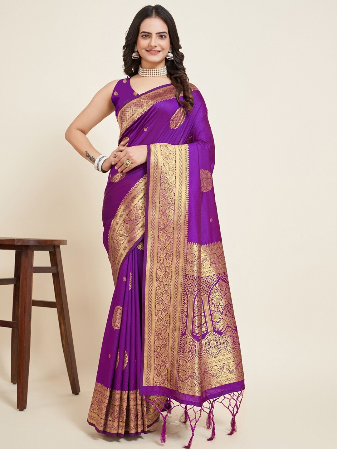 

Kalista Woven Design Zari Saree, Purple