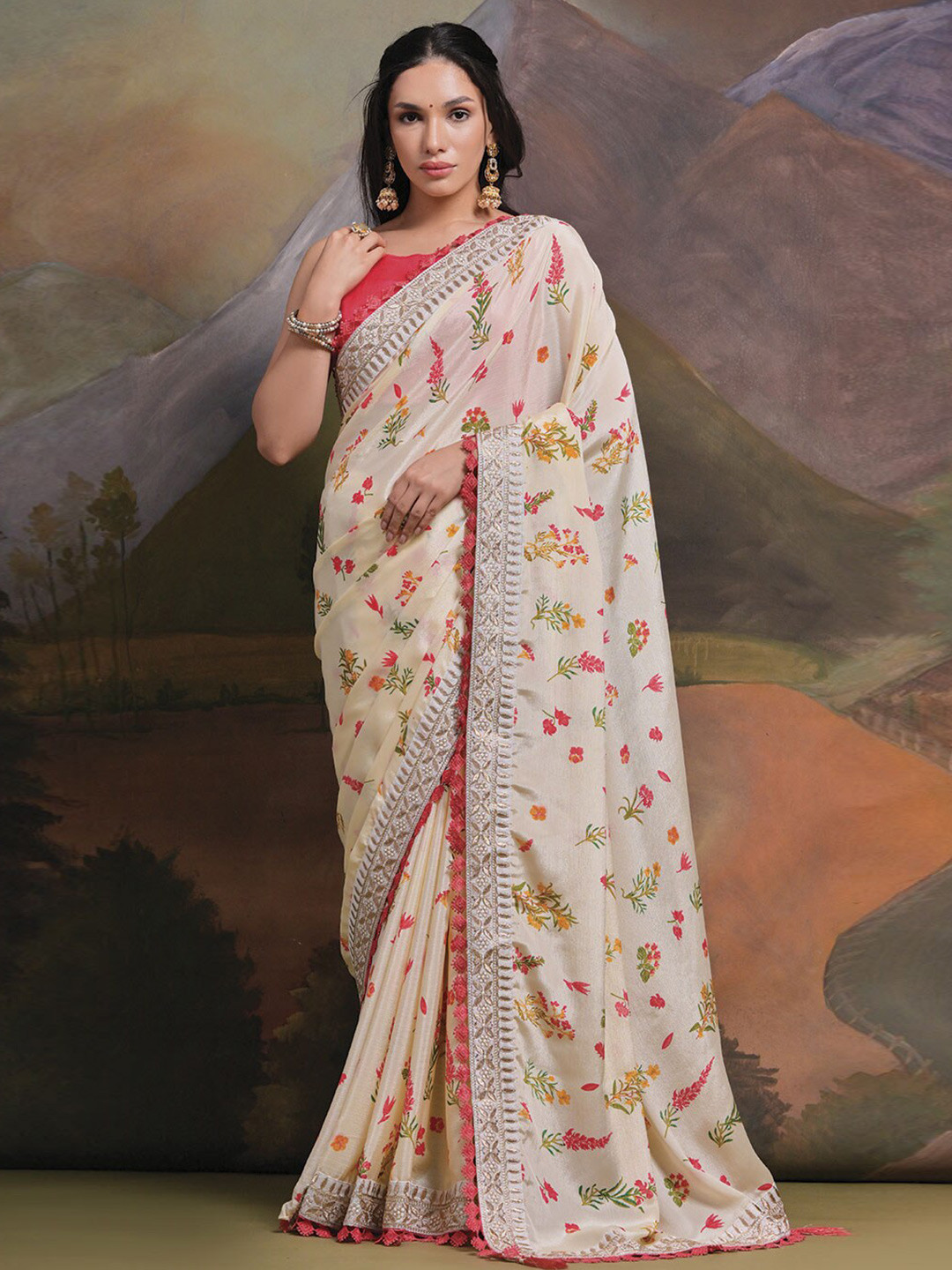 

Kalista Floral Embroidered Pure Georgette Saree, Yellow