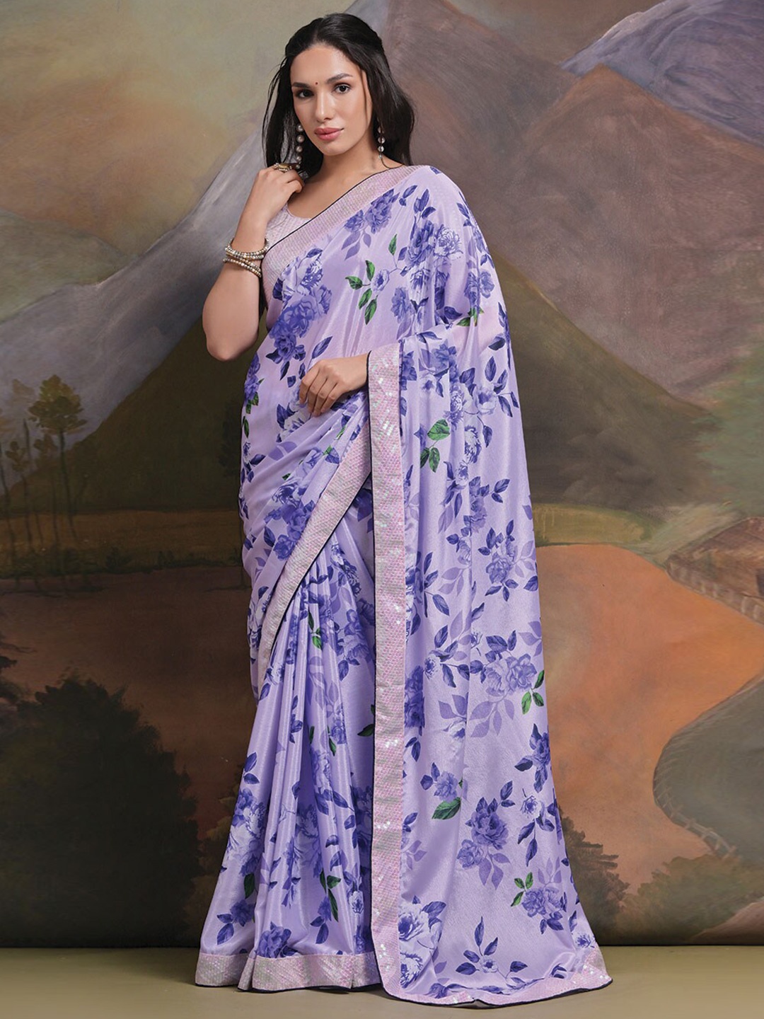 

Kalista Floral Sequinned Pure Georgette Saree, Blue