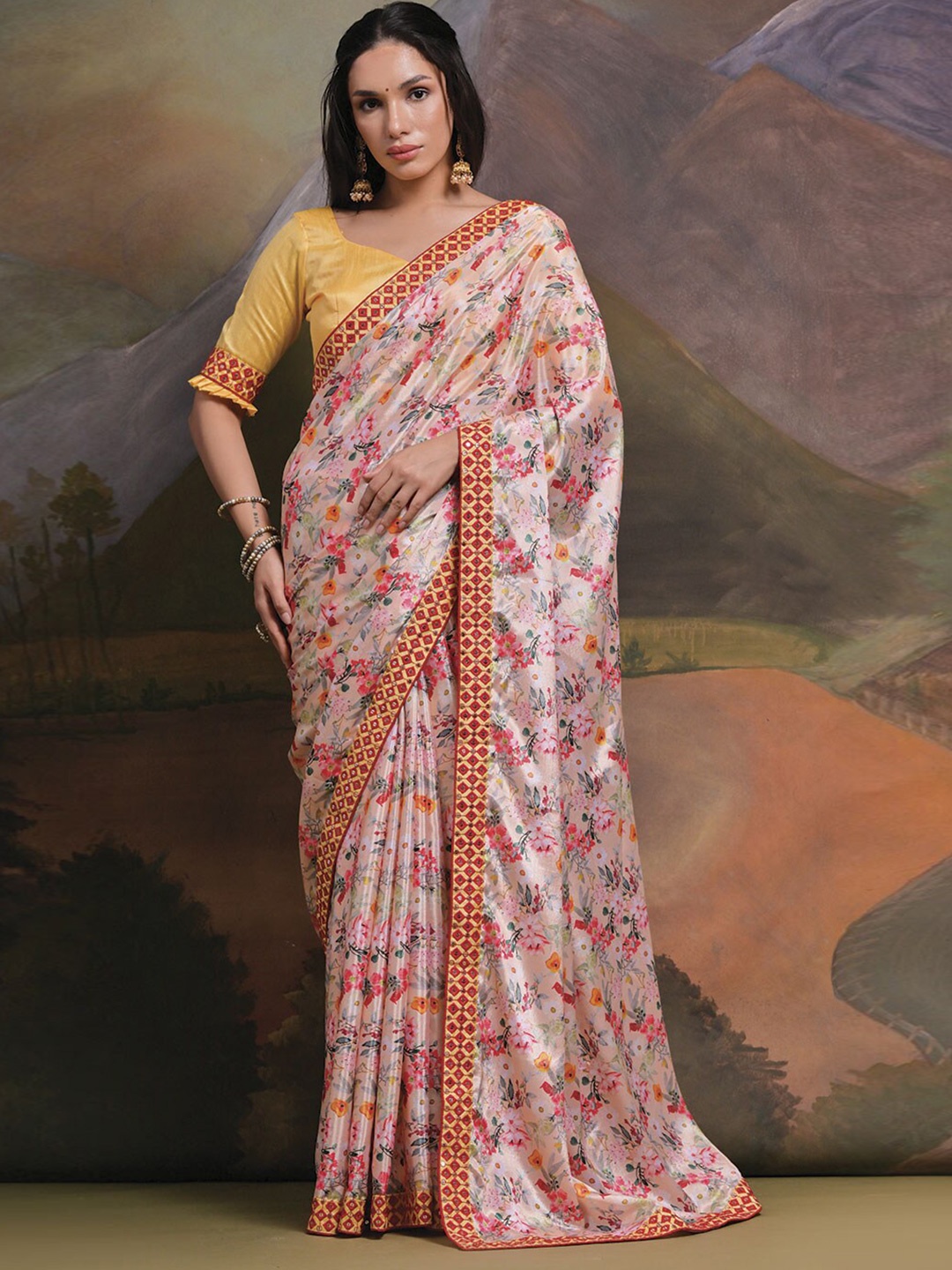

Kalista Floral Mirror Work Pure Georgette Saree, White