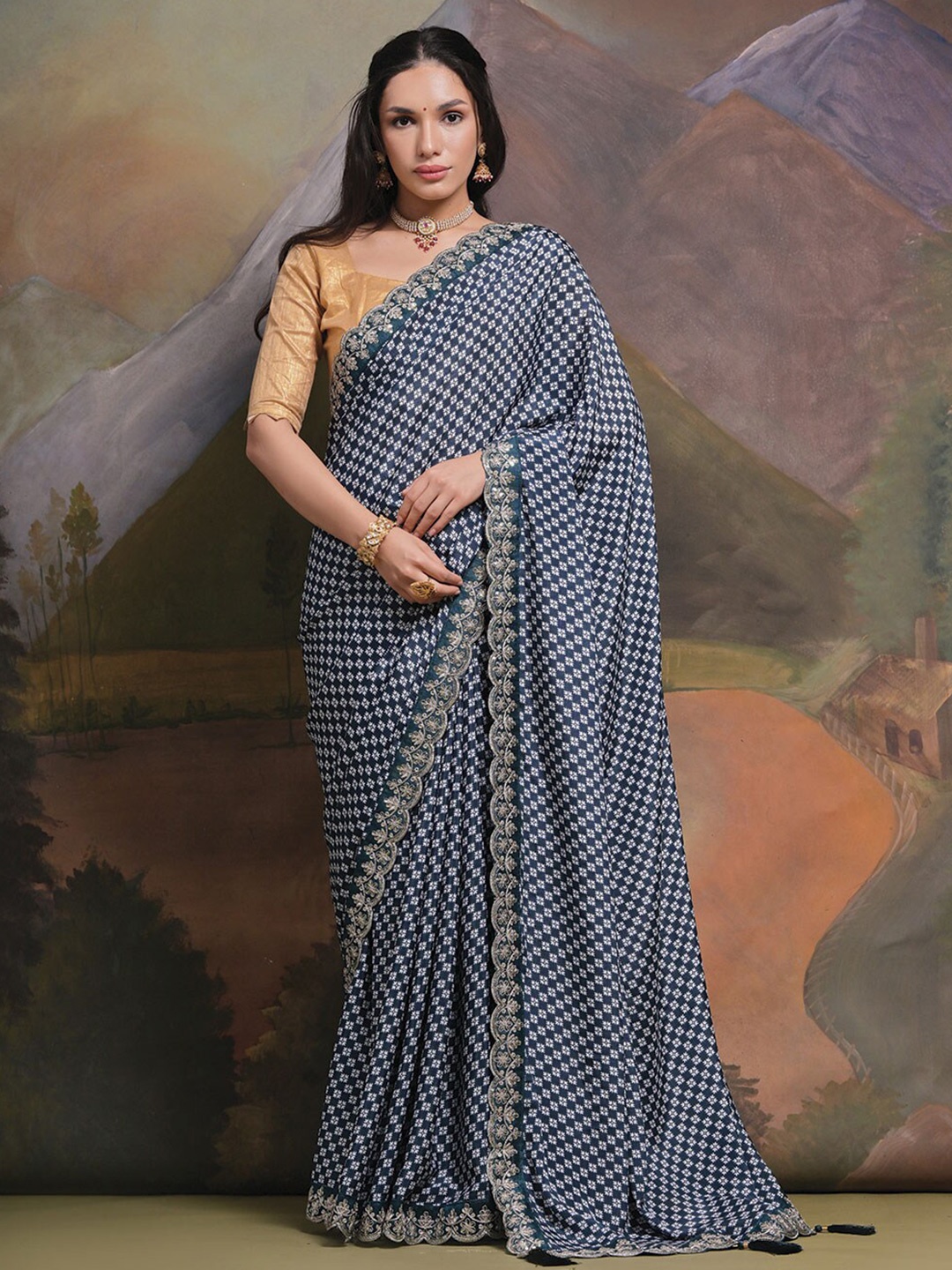

Kalista Ethnic Motifs Embroidered Pure Georgette Saree, Grey