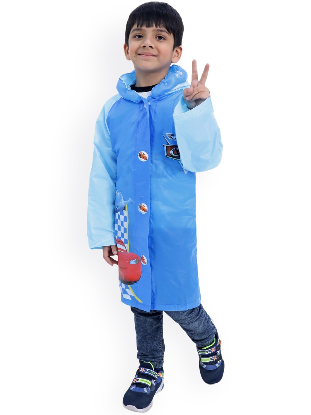 

Zacharias Boys Printed Hooded Rain Jacket, Blue