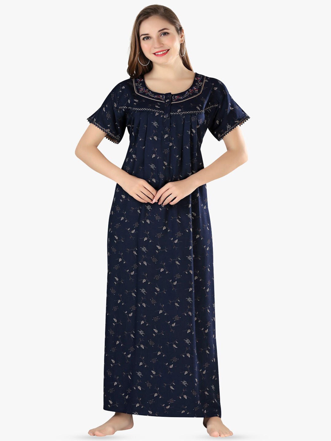 

QUIRA Embroidered Maxi Nightdress, Blue