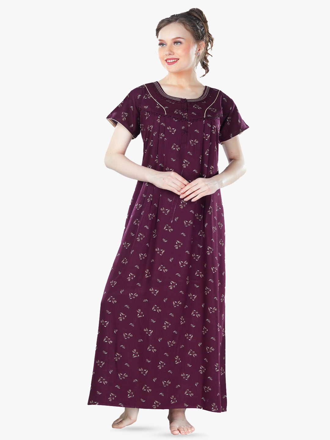 

QUIRA Printed Maxi Nightdress, Maroon