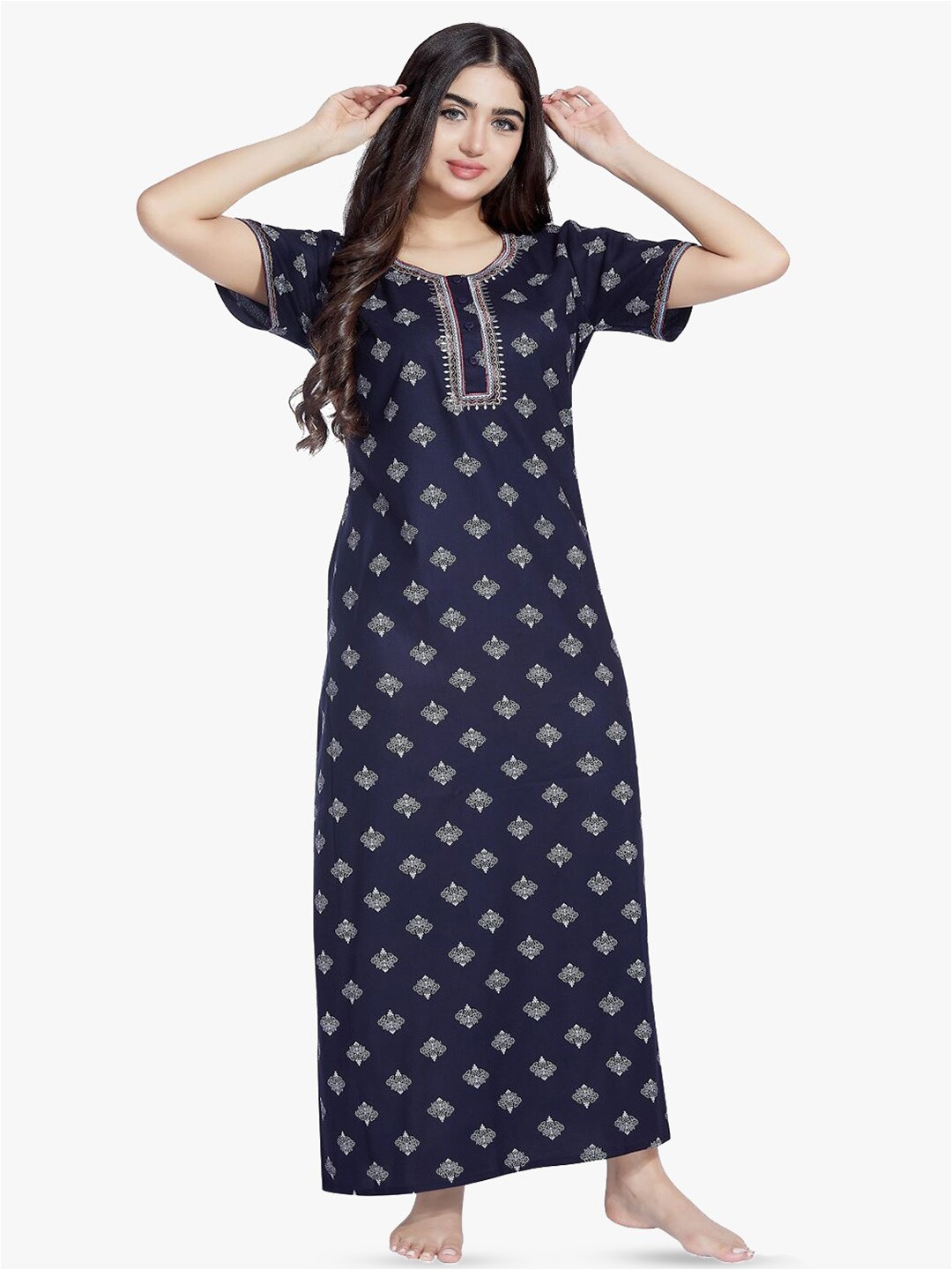 

QUIRA Embroidered Maxi Nightdress, Blue