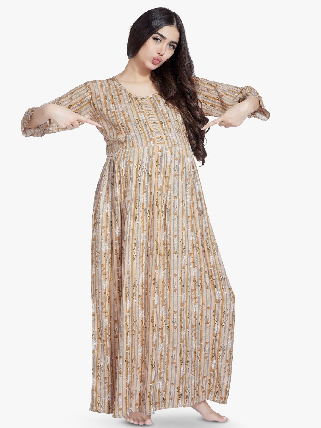 

QUIRA Women Printed Maxi Nightdress, Rust
