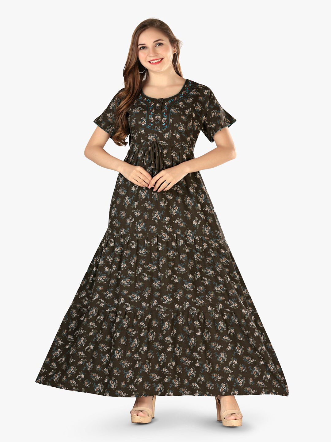 

QUIRA Embroidered Maxi Nightdress, Green