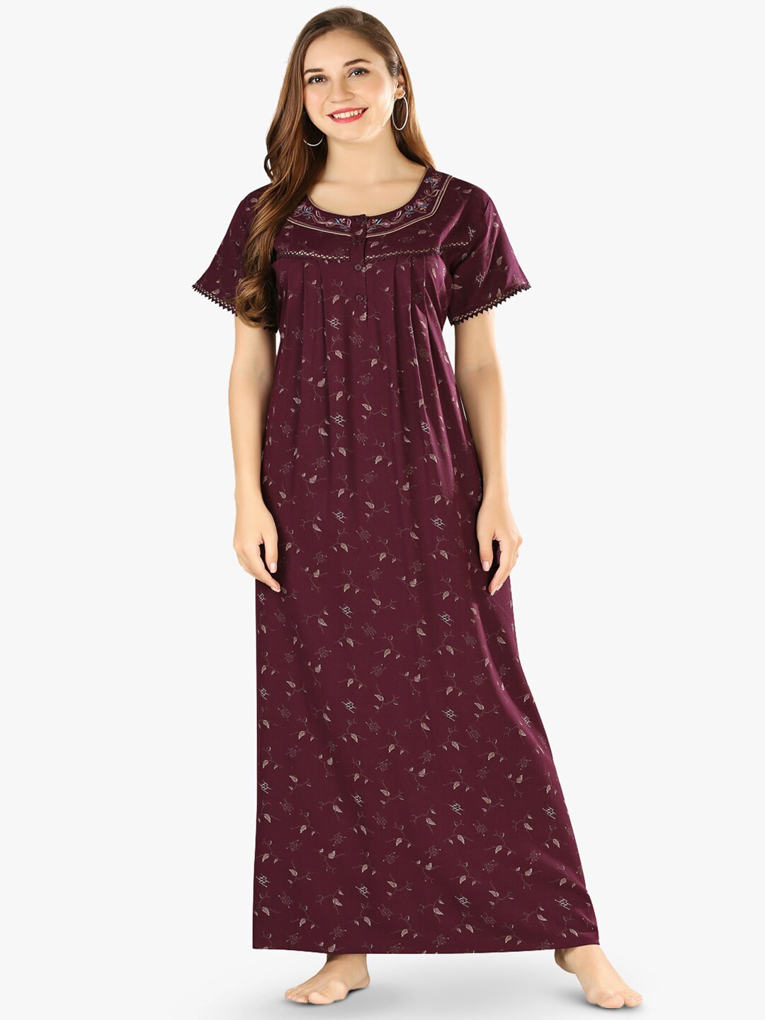 

QUIRA Embroidered Maxi Nightdress, Maroon