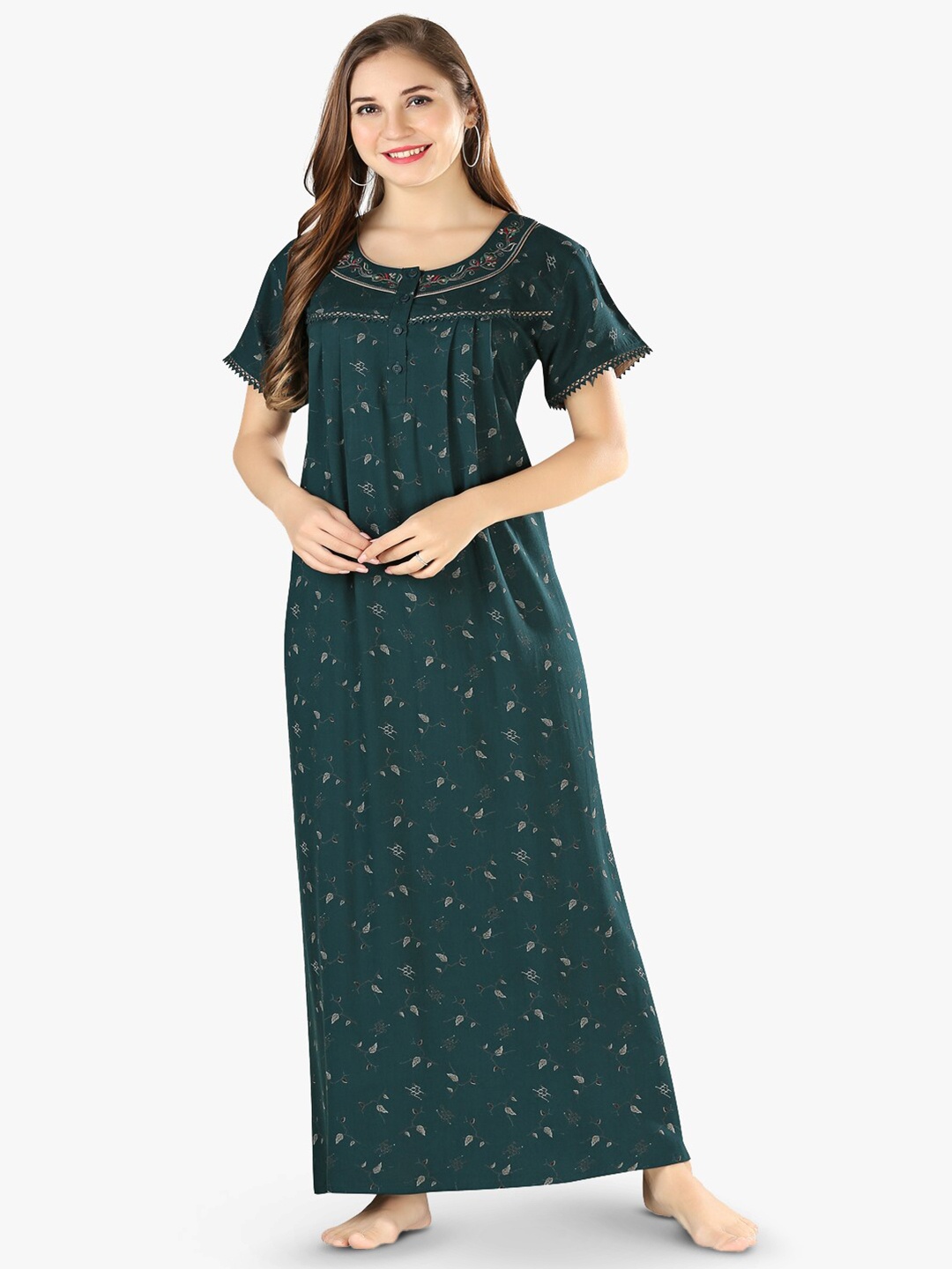 

QUIRA Embroidered Maxi Nightdress, Green