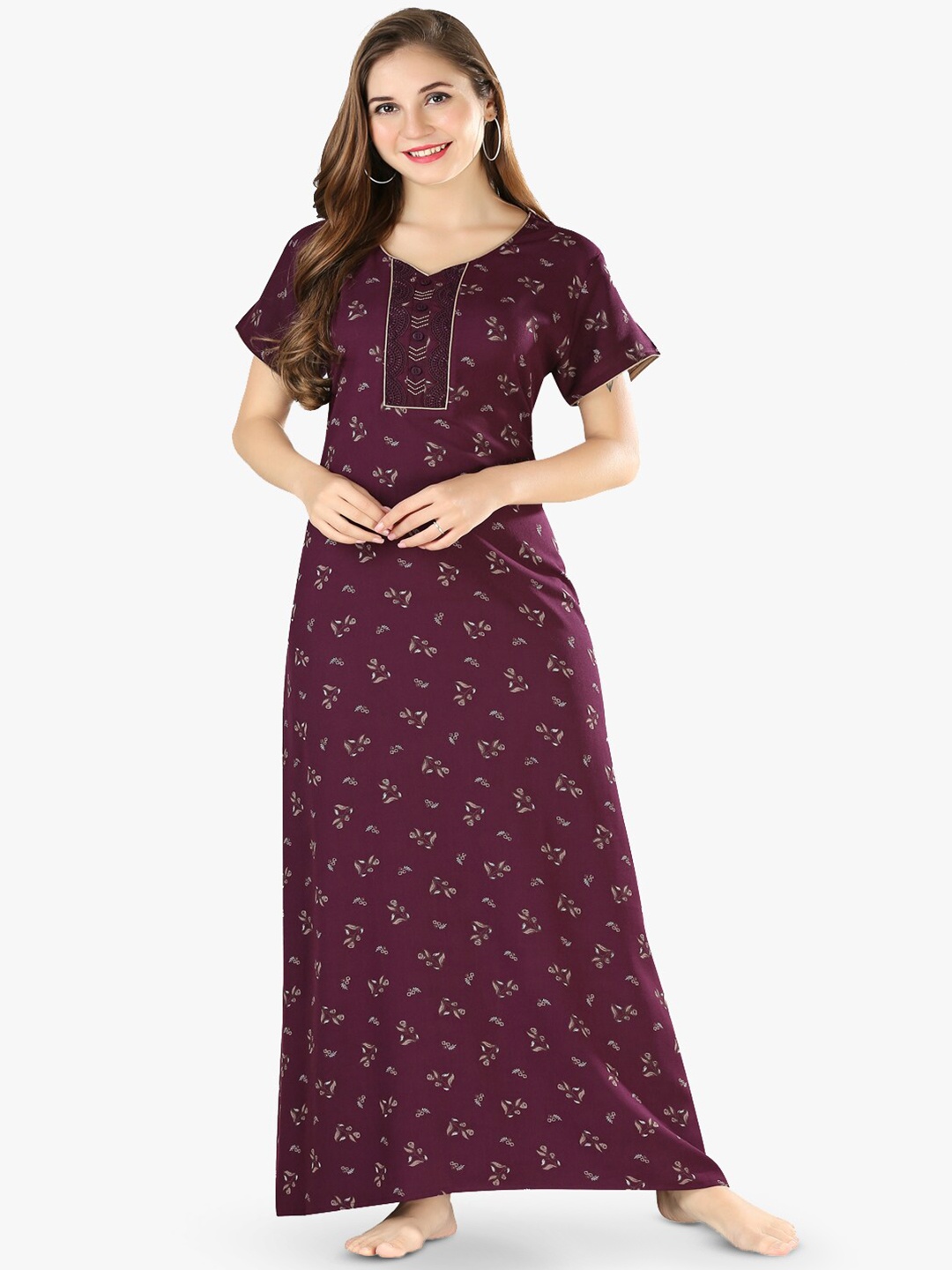 

QUIRA Printed Maxi Nightdress, Maroon