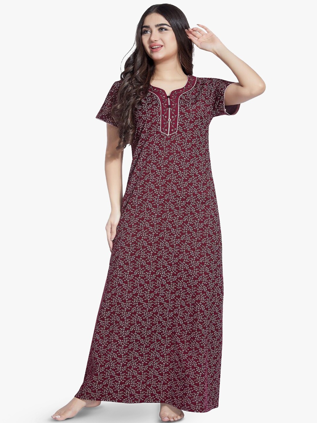 

QUIRA Printed Maxi Nightdress, Maroon