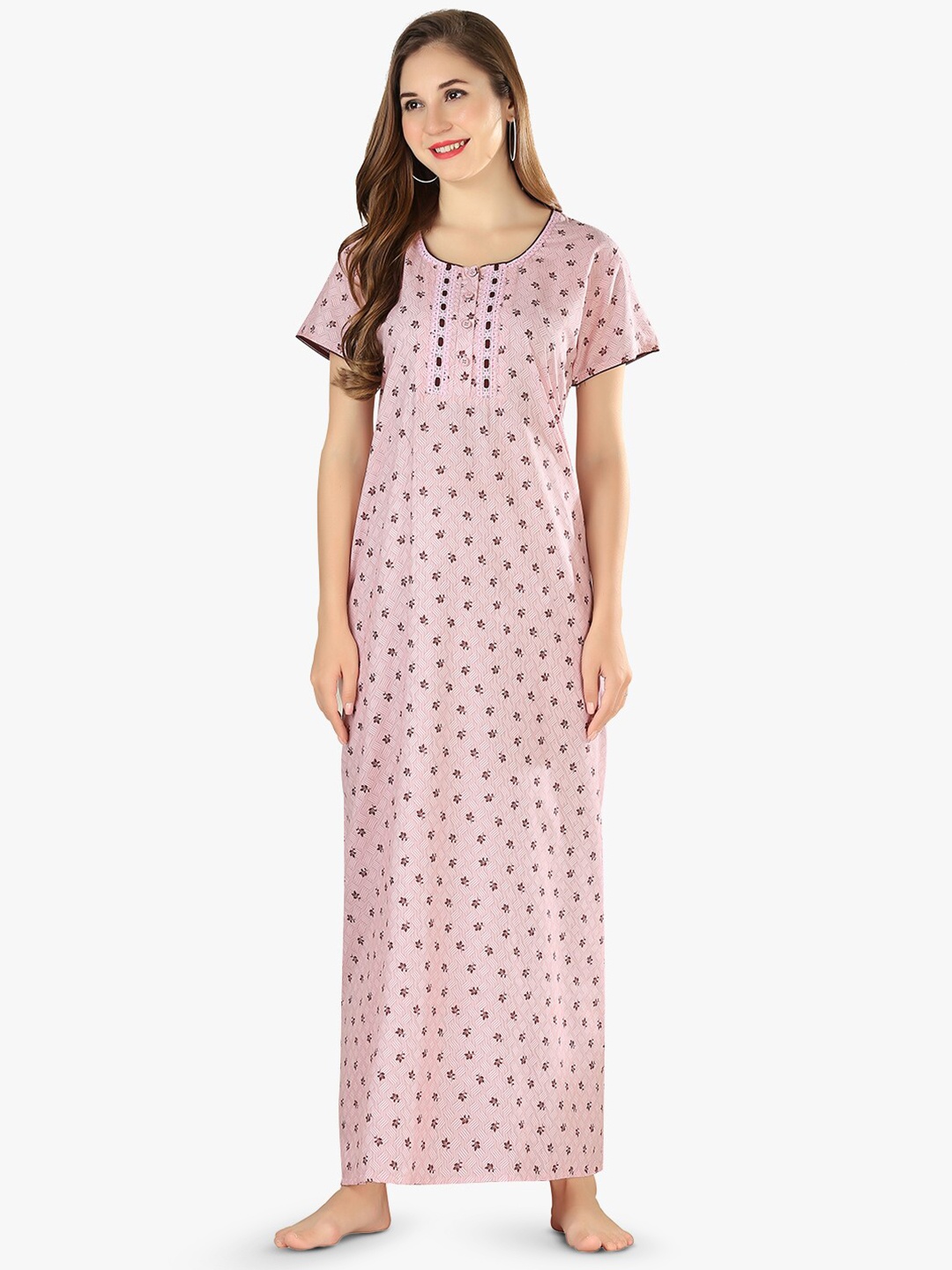 

QUIRA Women Printed Maxi Nightdress, Pink