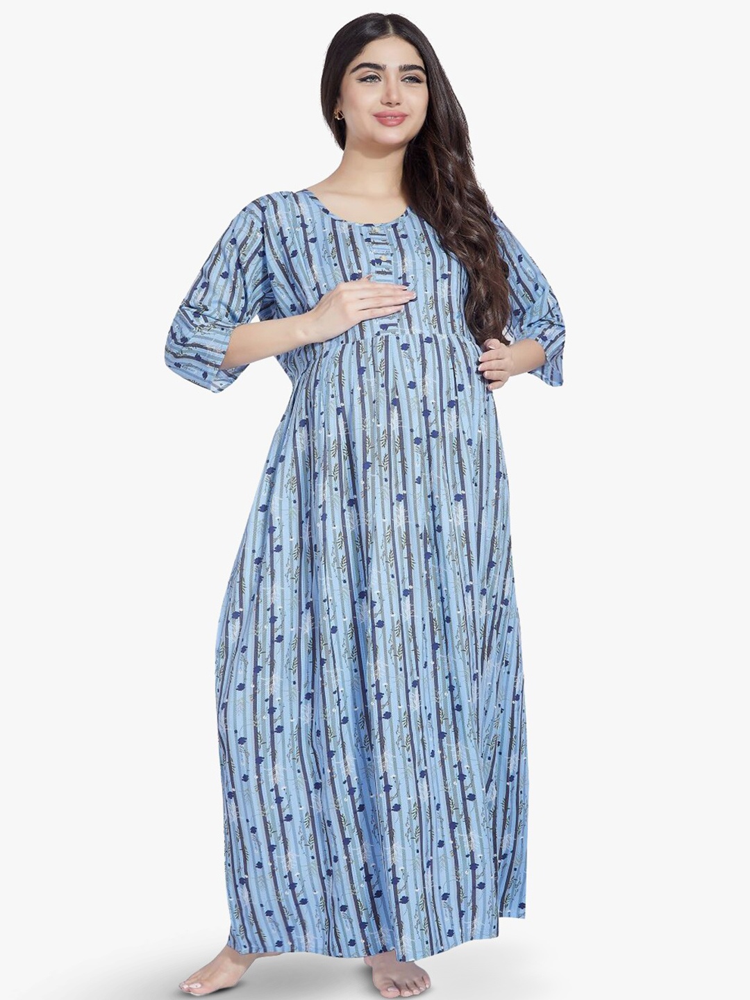 

QUIRA Women Printed Maxi Nightdress, Blue