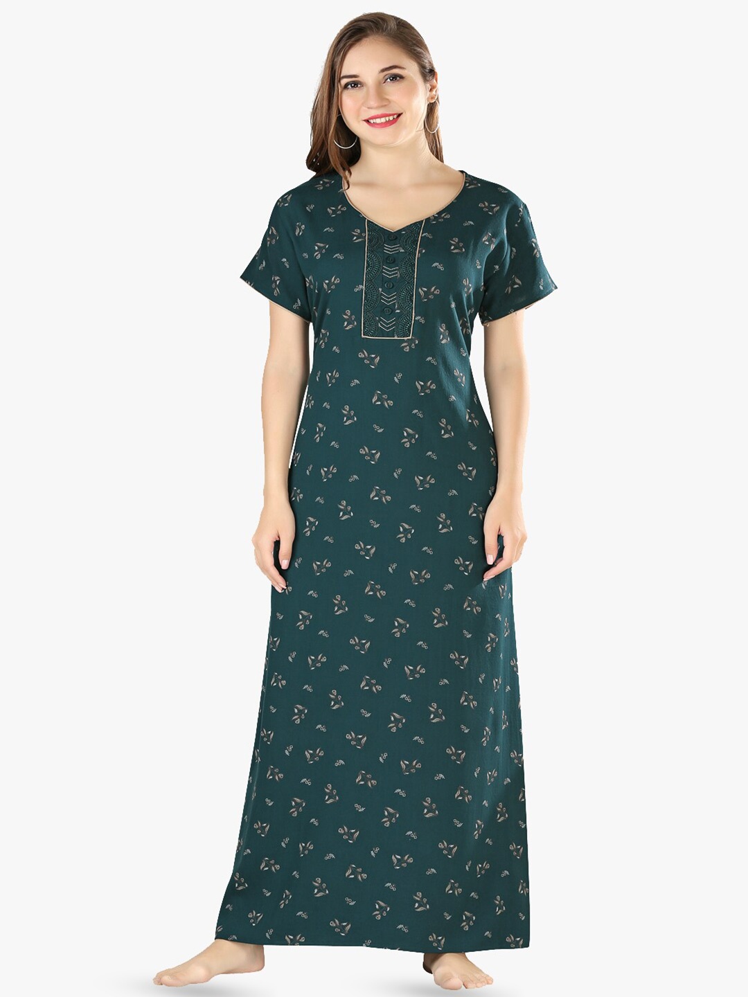 

QUIRA Printed Maxi Nightdress, Green