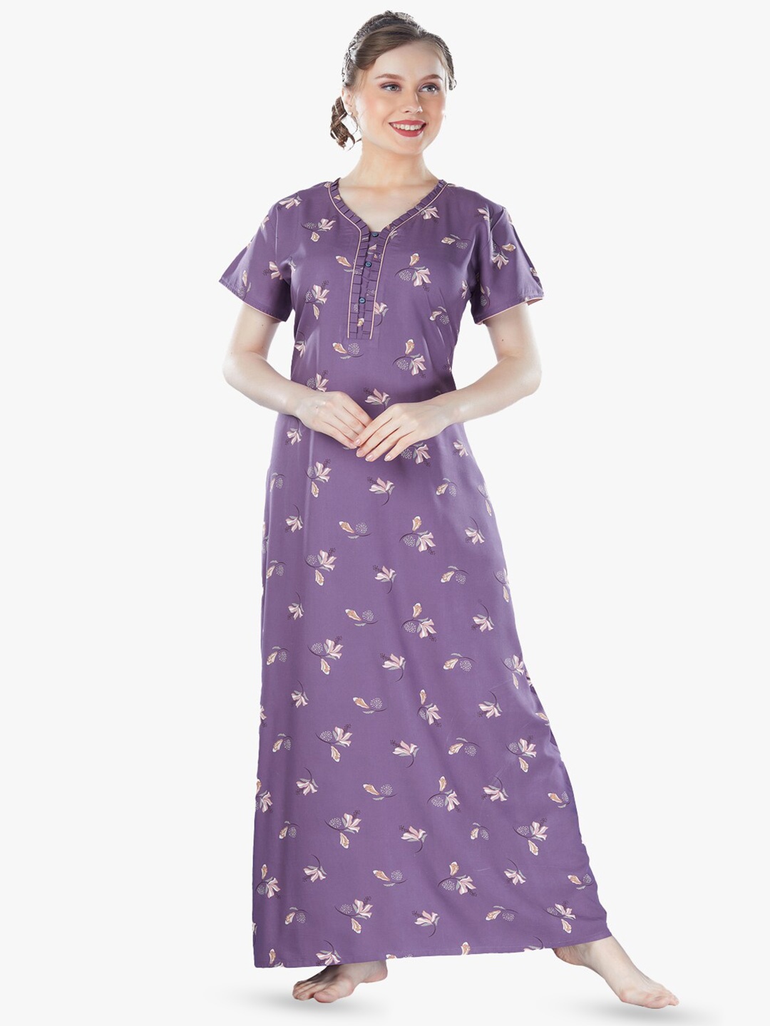 QUIRA Printed Maxi Nightdress, Purple