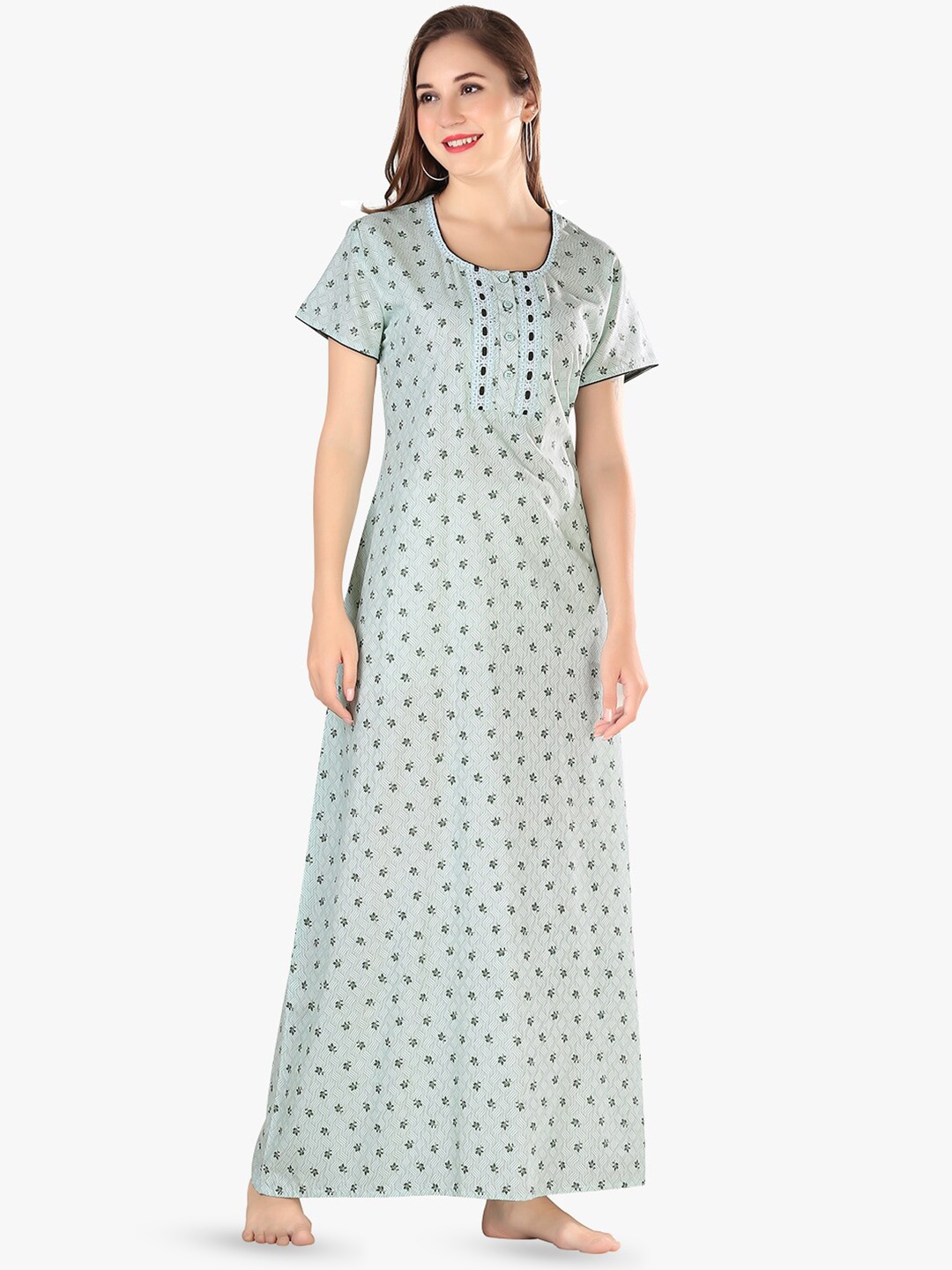 

QUIRA Women Printed Maxi Nightdress, Green