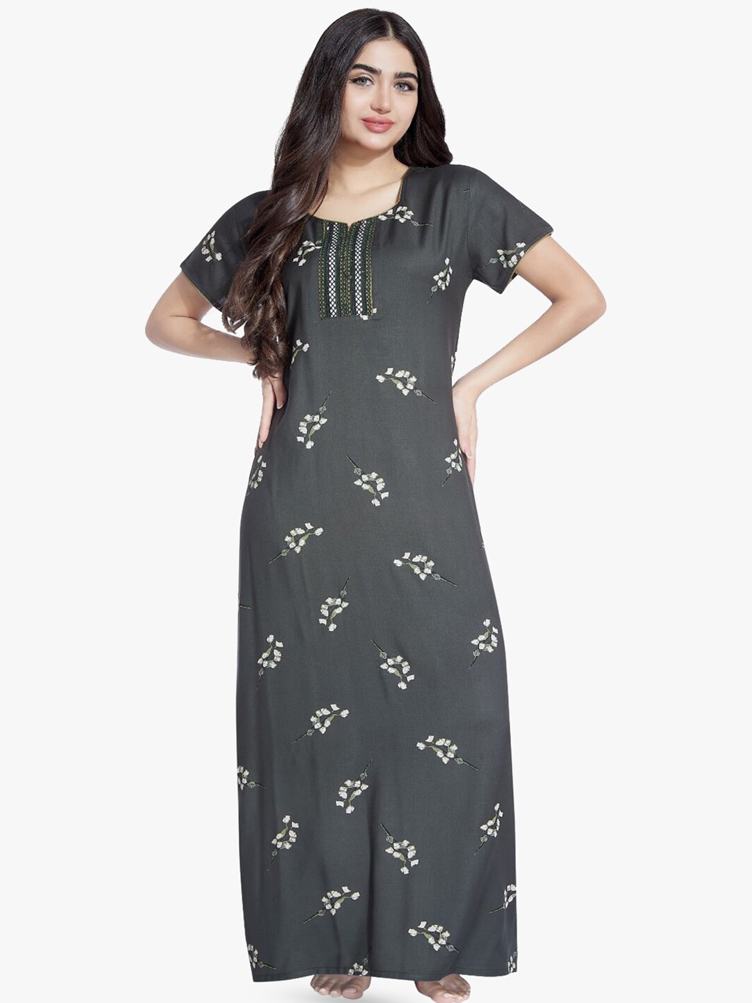 QUIRA Printed Maxi Nightdress, Grey
