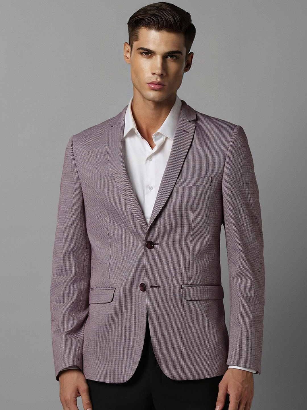 

Louis Philippe Sport Super Slim Fit Checked Single-Breasted Blazer, Purple