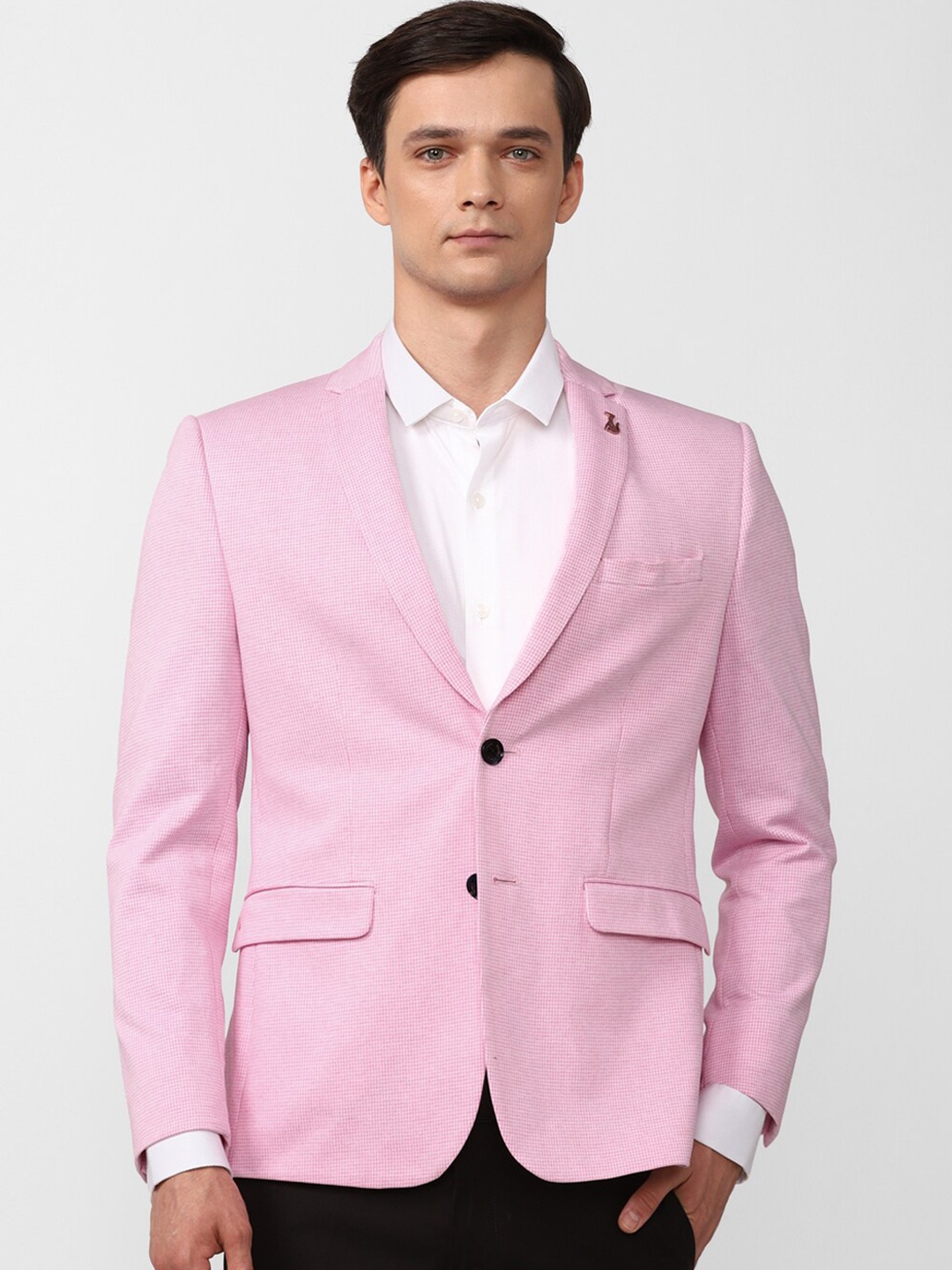 

SIMON CARTER LONDON Men Slim-Fit Pure Cotton Notched Lapel Collar Single Breasted Blazers, Pink