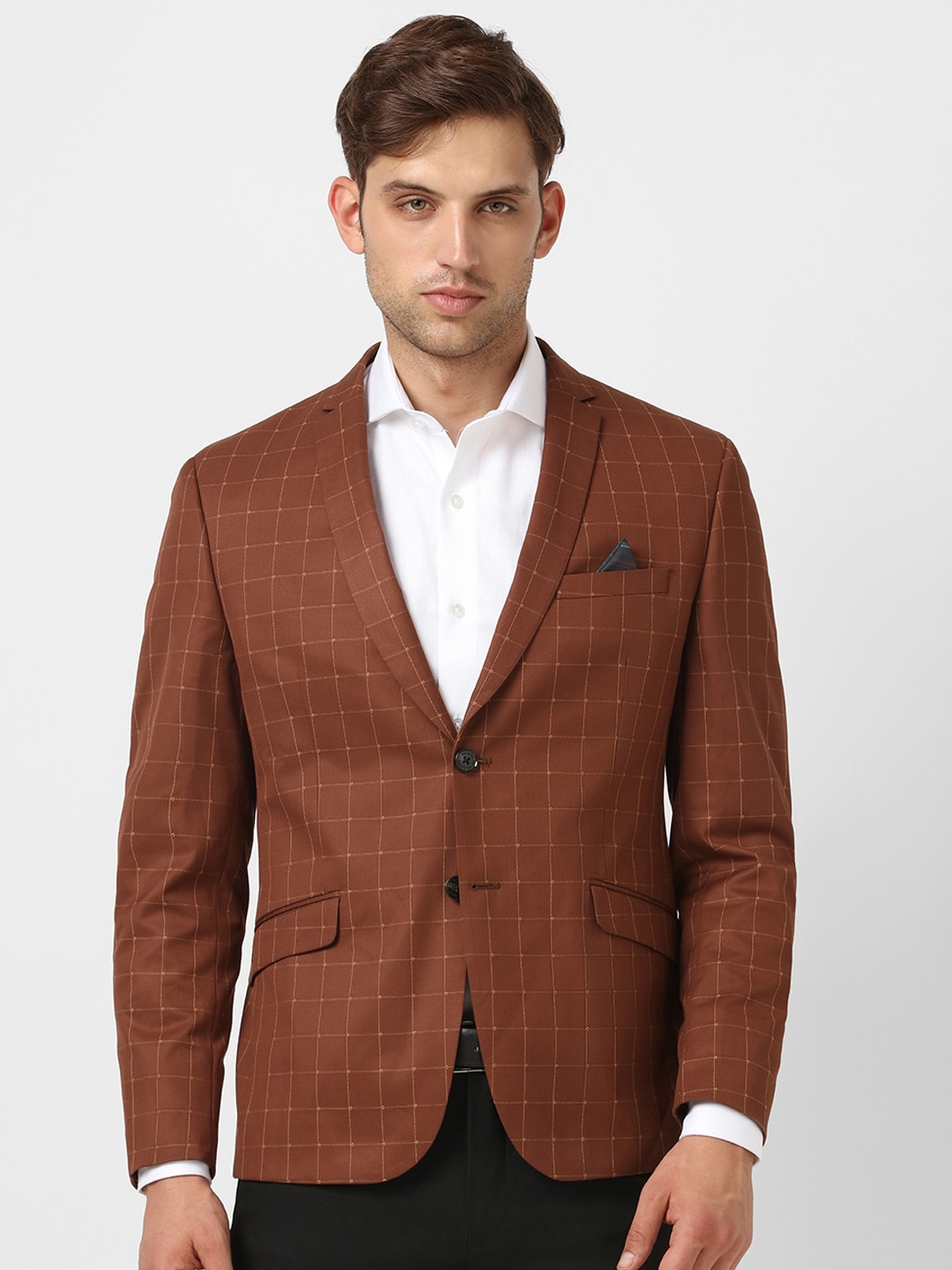

V Dot Checked Single-Breasted Blazer, Brown