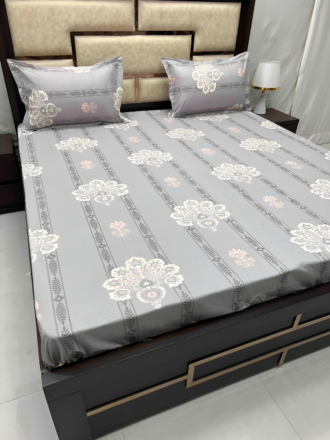 

Pure Decor Cotton Queen Size Double Bed Bedsheet With 2 Pillow Covers 2.28m X 2.54m, Grey