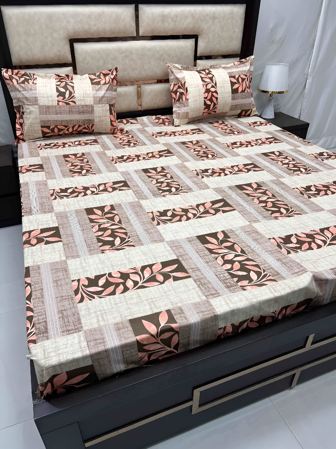 

Pure Decor Brown & White Floral Queen Bedsheet with 2 Pillow Covers