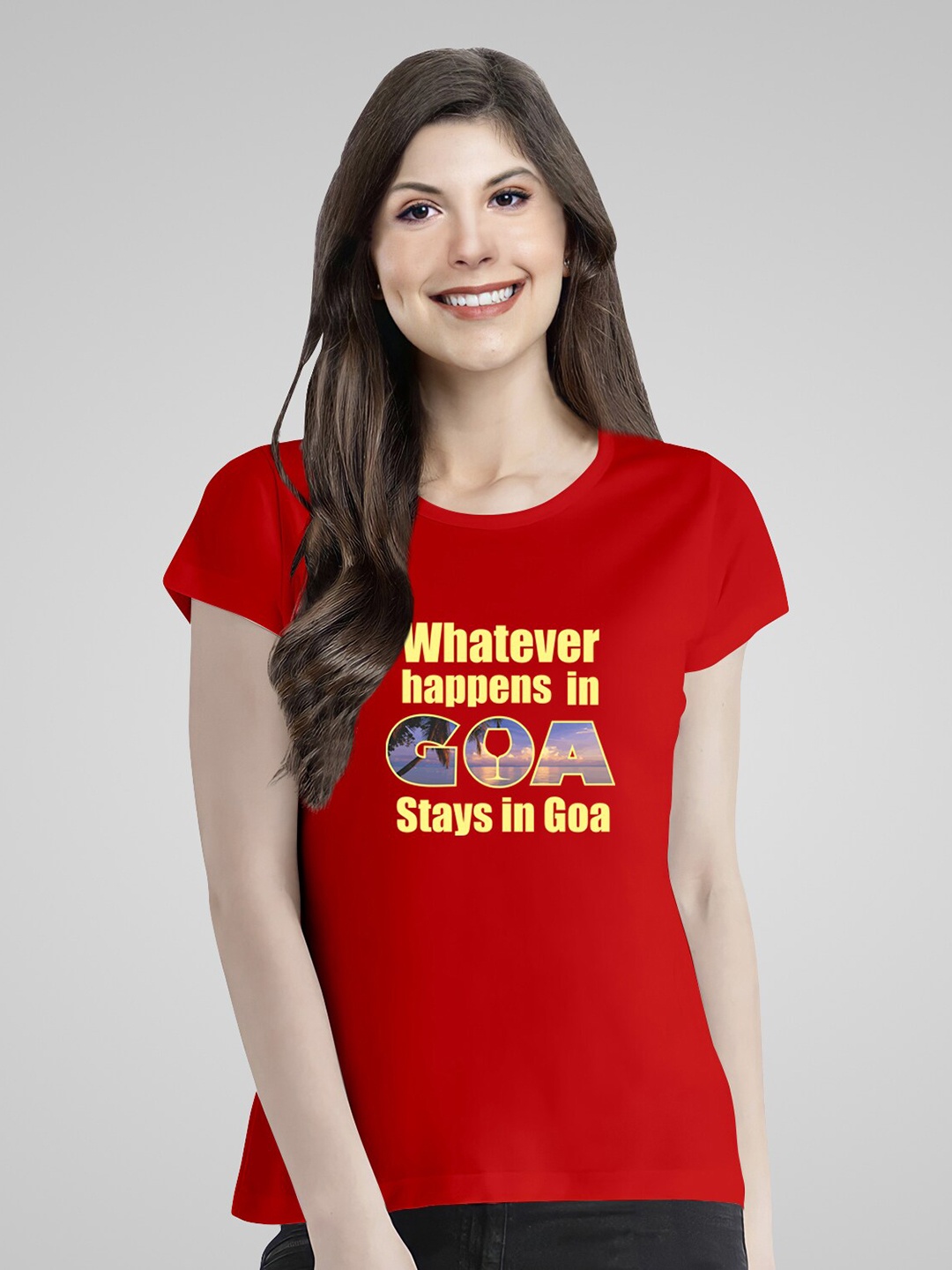 

Pootlu Typography Printed Pure Cotton Goa Themed T-shirt, Red