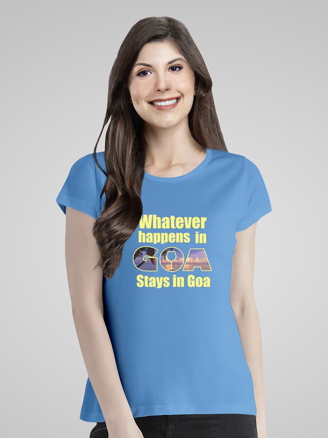 

Pootlu Typography Printed Pure Cotton Goa Themed T-shirt, Blue