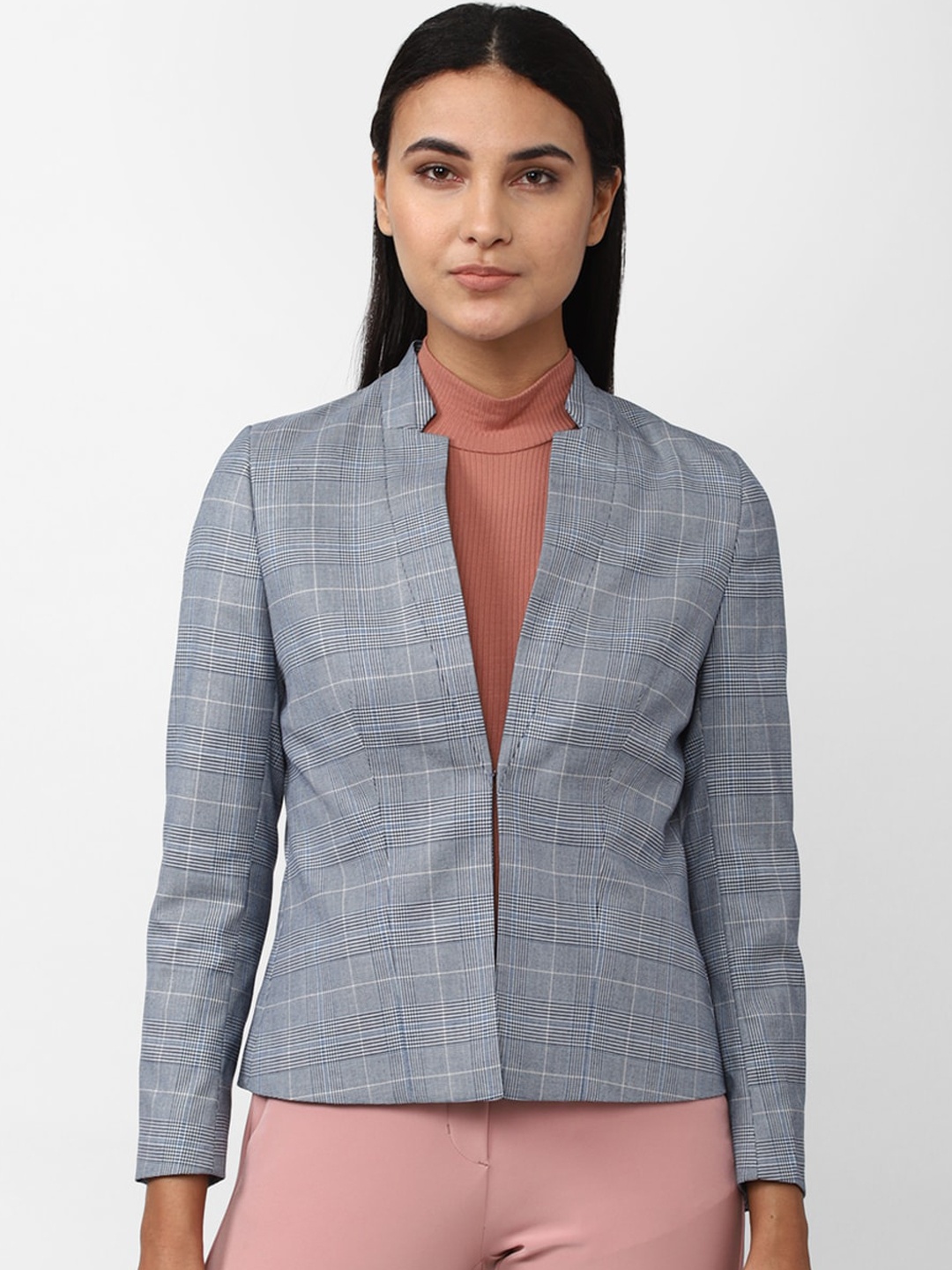 

Van Heusen Women Checked Single-Breasted Blazer, Grey