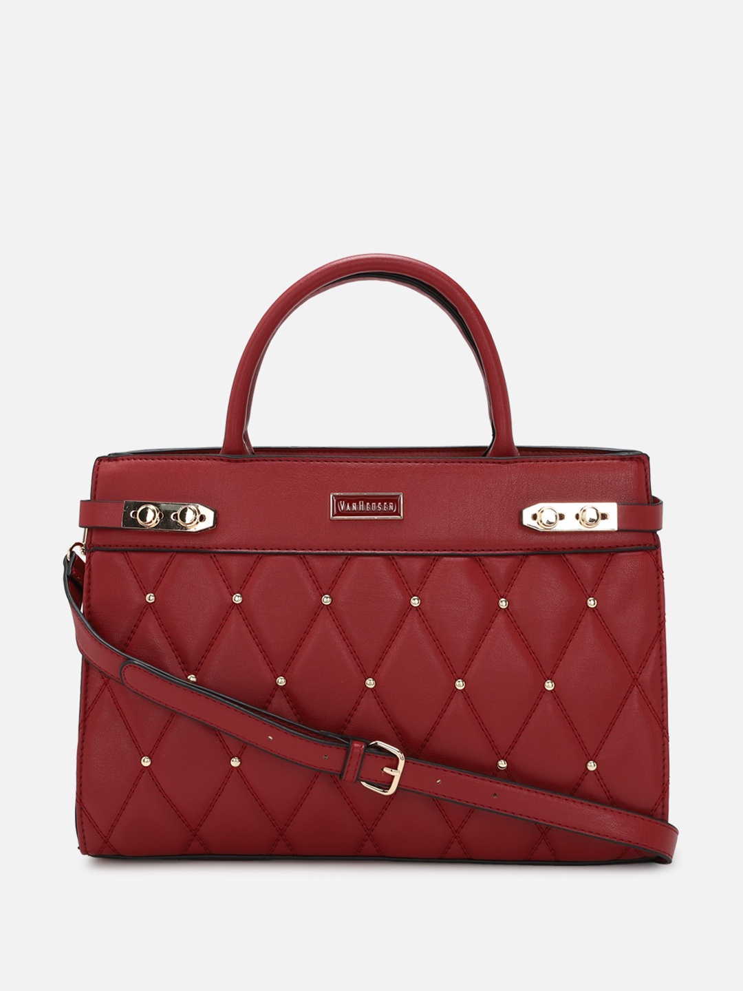 

Van Heusen Woman Geometric Embellished PU Structured Handheld Bag, Maroon