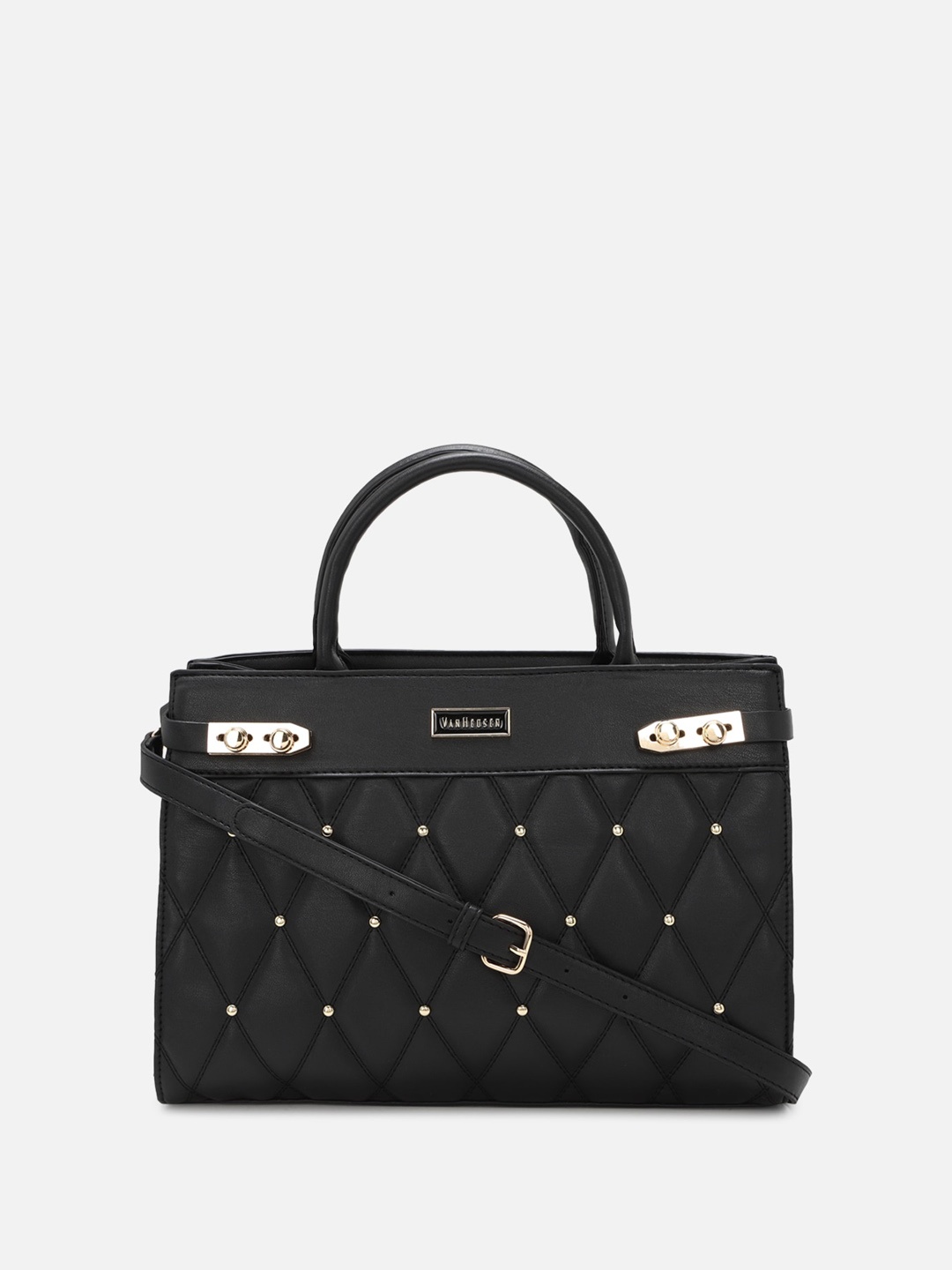 

Van Heusen Woman Geometric Embellished Oversized Structured Handheld Bag, Black