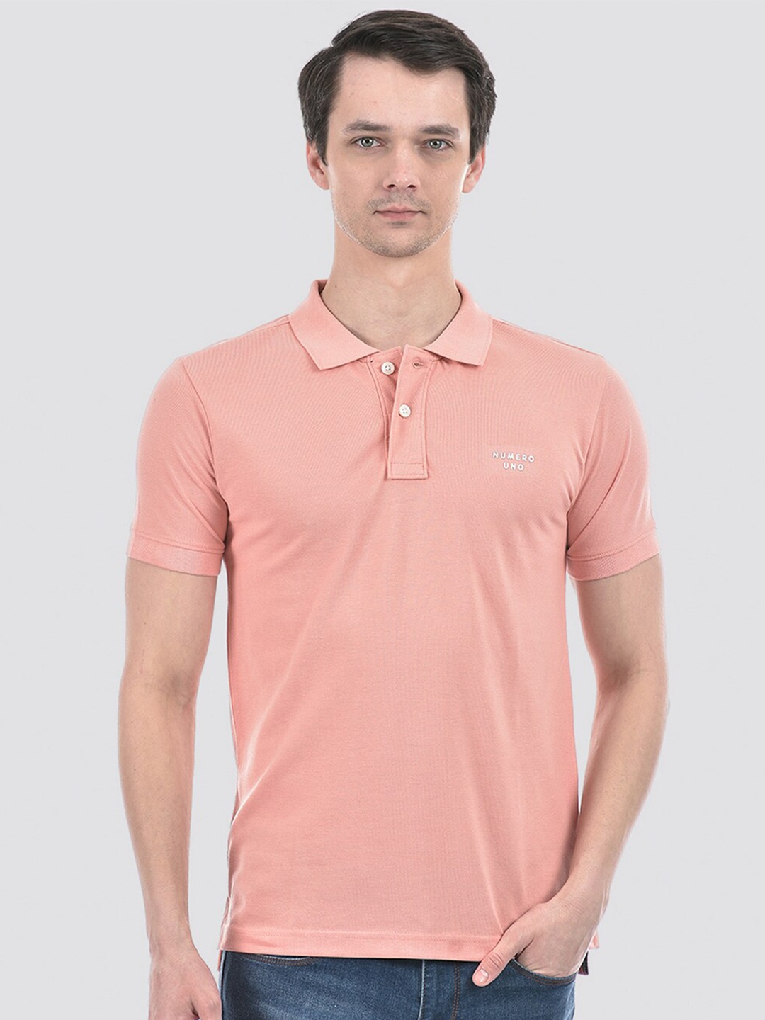 

Numero Uno Polo Collar Cotton Slim Fit T-shirt, Pink