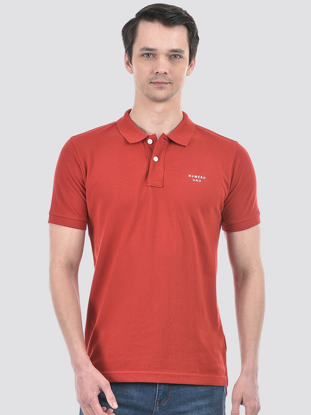 

Numero Uno Polo Collar Cotton Slim Fit T-shirt, Red