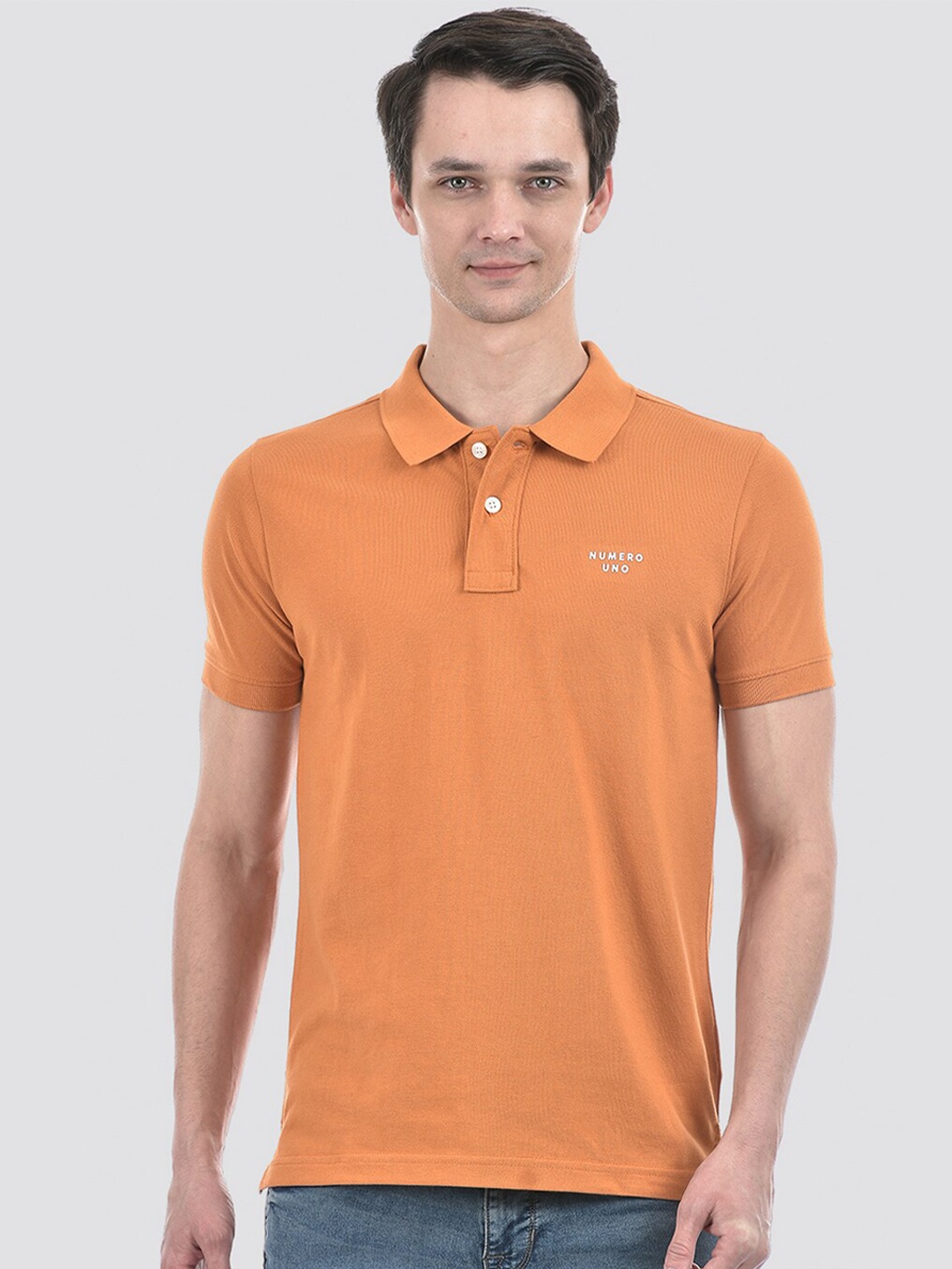 

Numero Uno Polo Collar Short Sleeves Cotton Slim Fit T-shirt, Orange