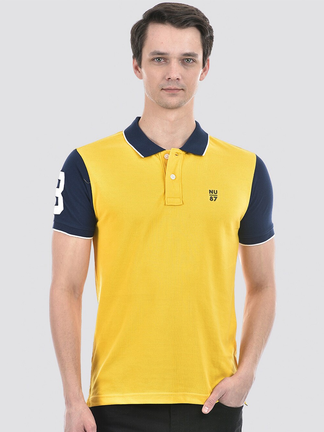 

Numero Uno Colourblocked Polo Collar Short Sleeves Cotton Slim Fit T-shirt, Yellow