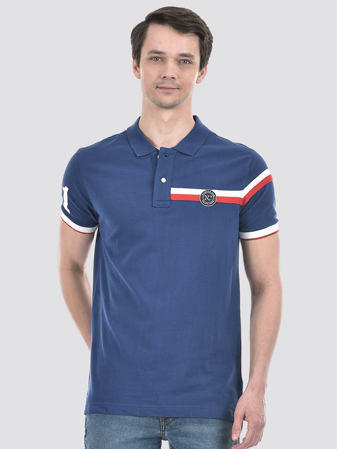 

Numero Uno Pure Cotton Polo Collar Slim Fit T-shirt, Blue
